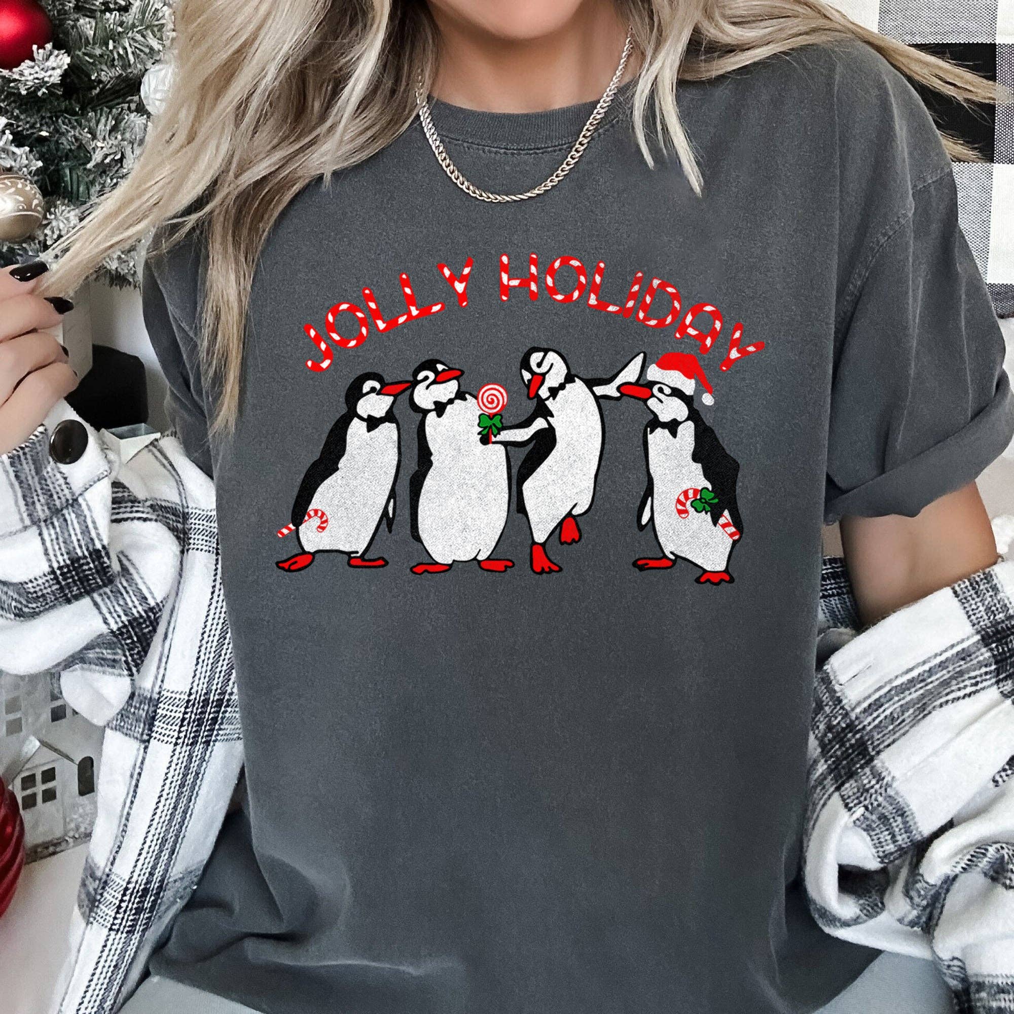 Jolly Holiday, Penguins, Christmas, Comfort Colors, Tshirt