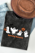Women Halloween Graphic Print Mineral Wash Top