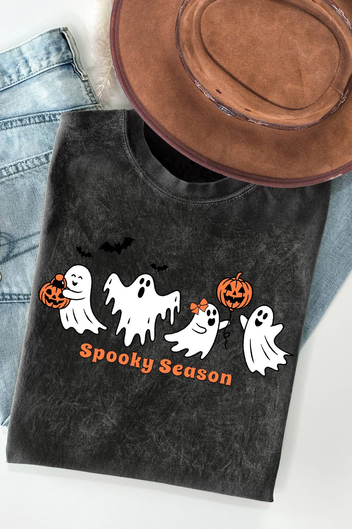Women Halloween Graphic Print Mineral Wash Top