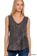 ..SI-25383 Crinkle Washed V-Neck Sleeveless Top