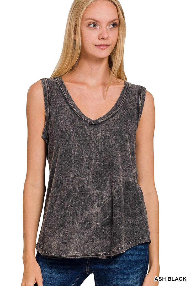 ..SI-25383 Crinkle Washed V-Neck Sleeveless Top