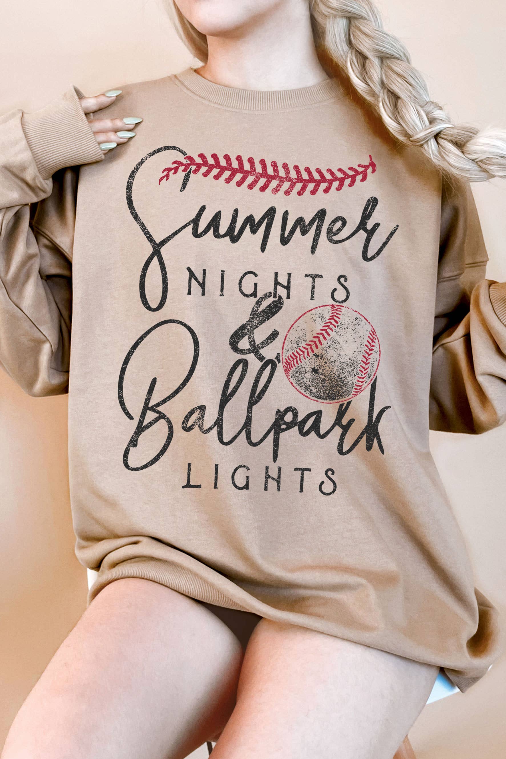 Summer & Ballpark Baseball Oversize Graphic Terry Sweatshirt