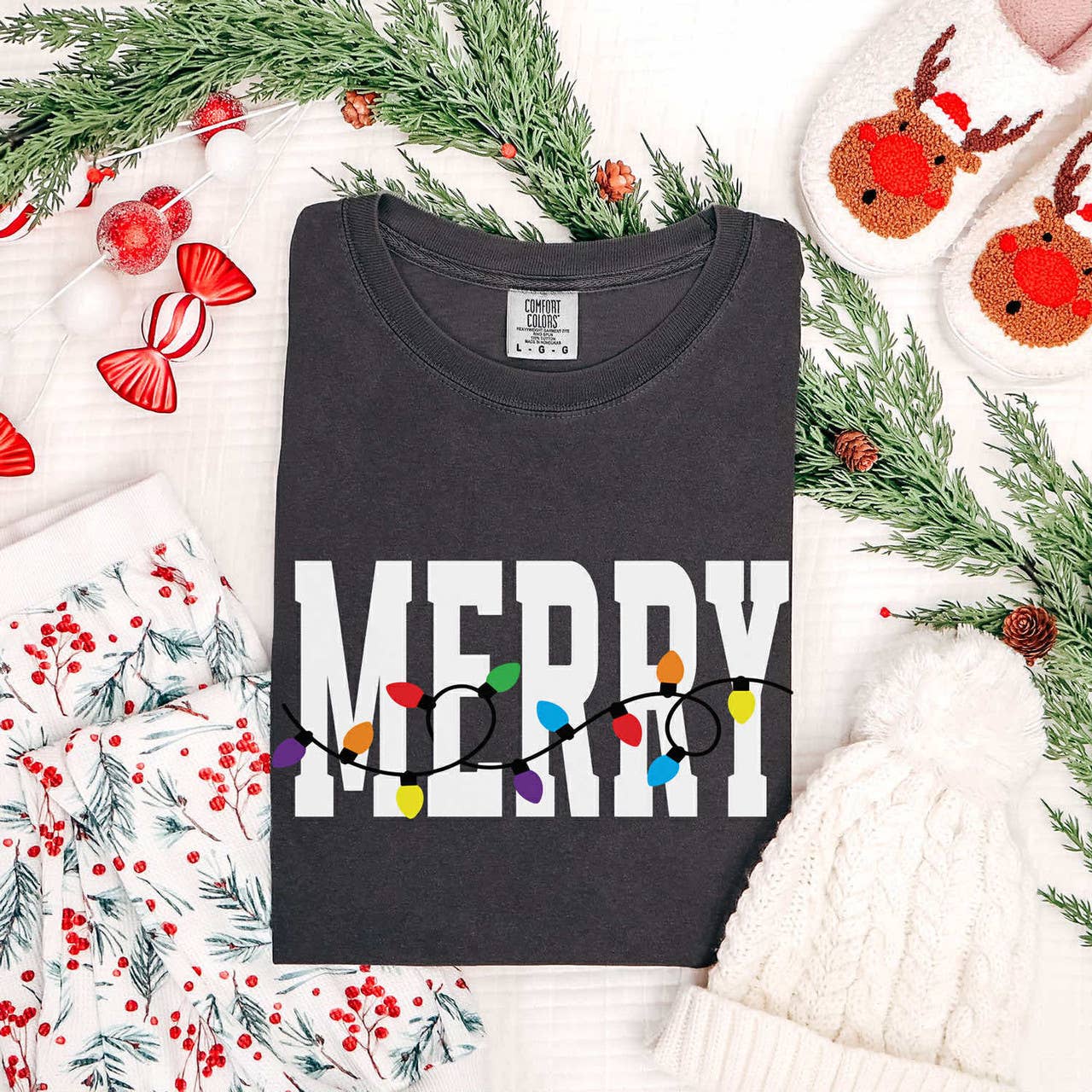 White Merry with Lights Tee