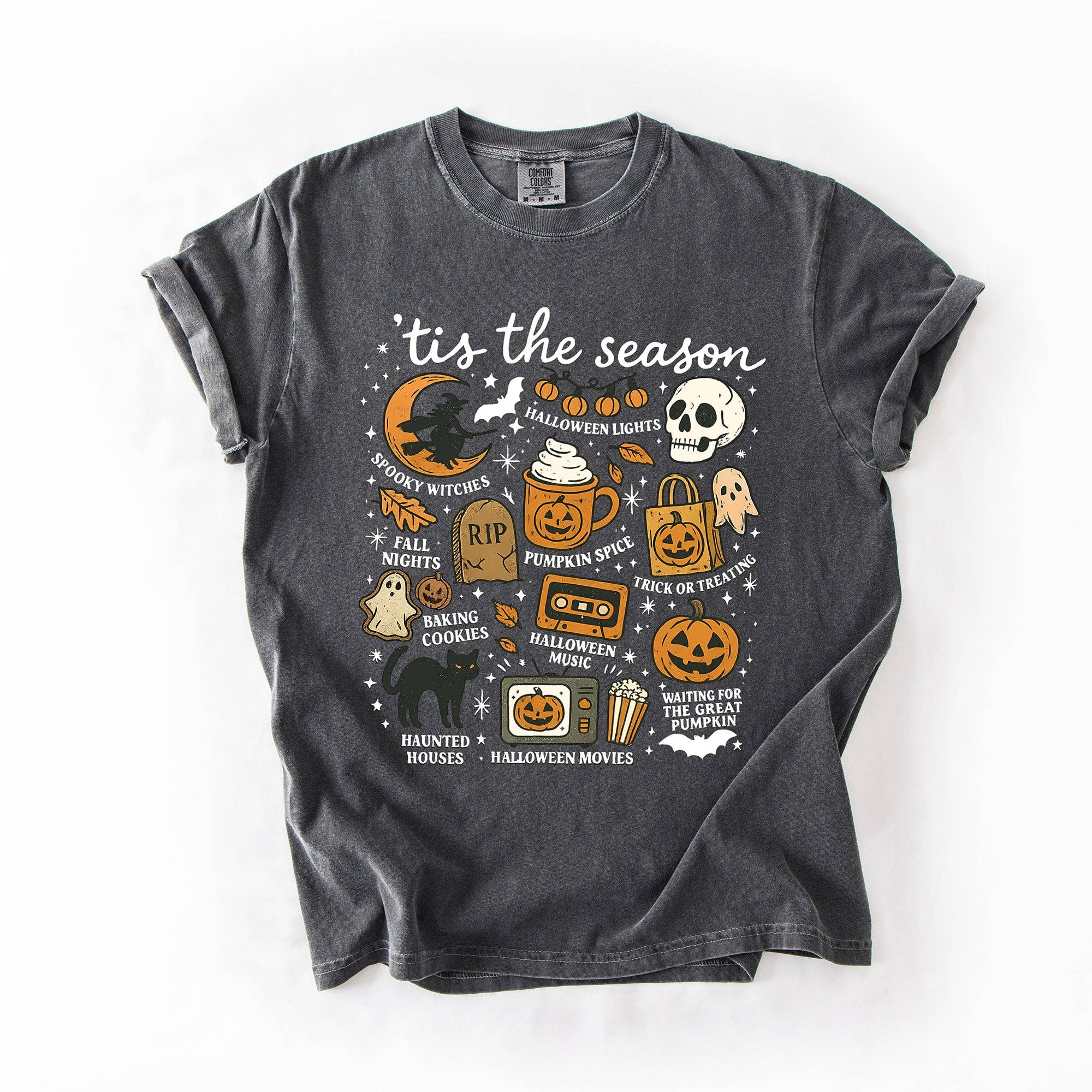 Tis the Season, Halloween Black Cat Ghost, Pumpkin T-Shirt