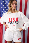 Round Neck USA Graphic Embo Sweatshirt