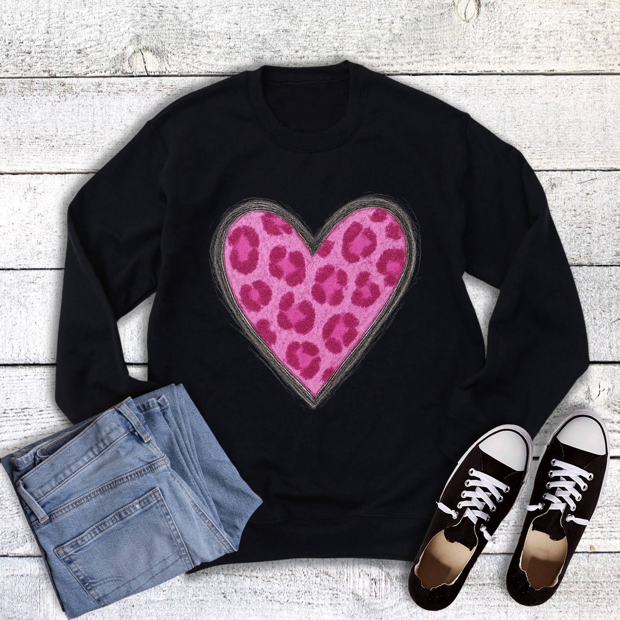 Valentine Pink Leopard Heart Sweatshirt