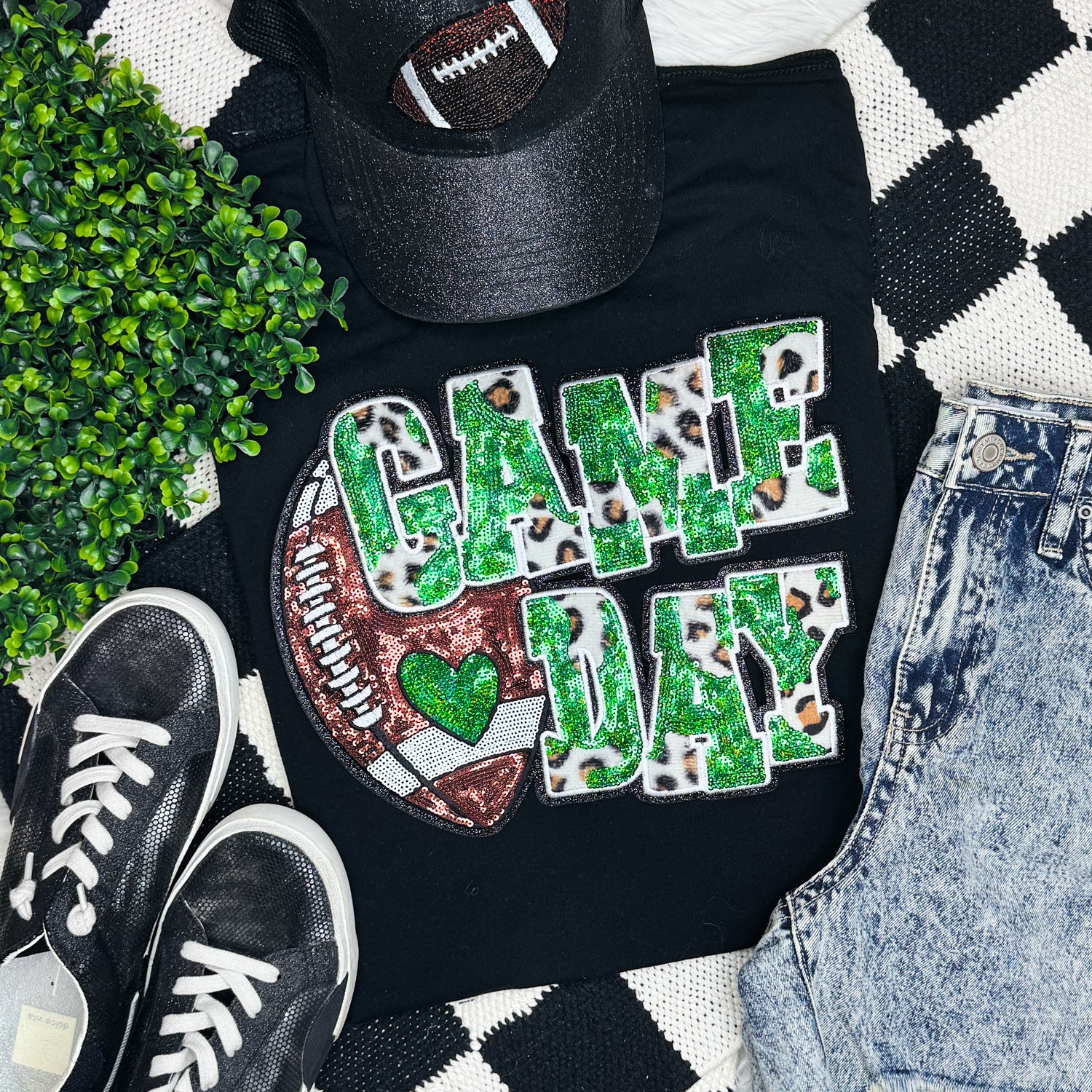 Green Football Leopard & Sequin Tee