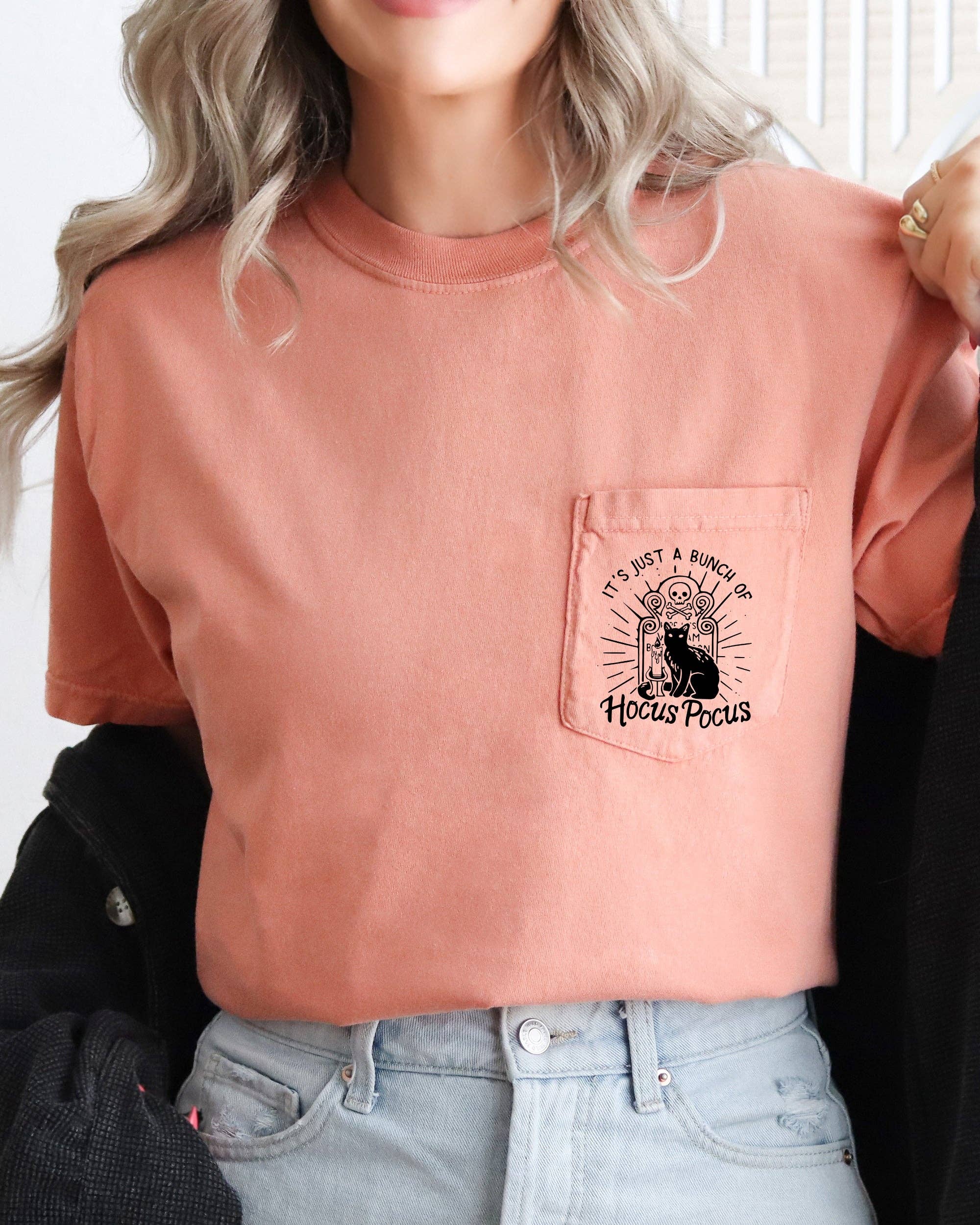 Hocus Pocus, Cat, Halloween Pocket Tee
