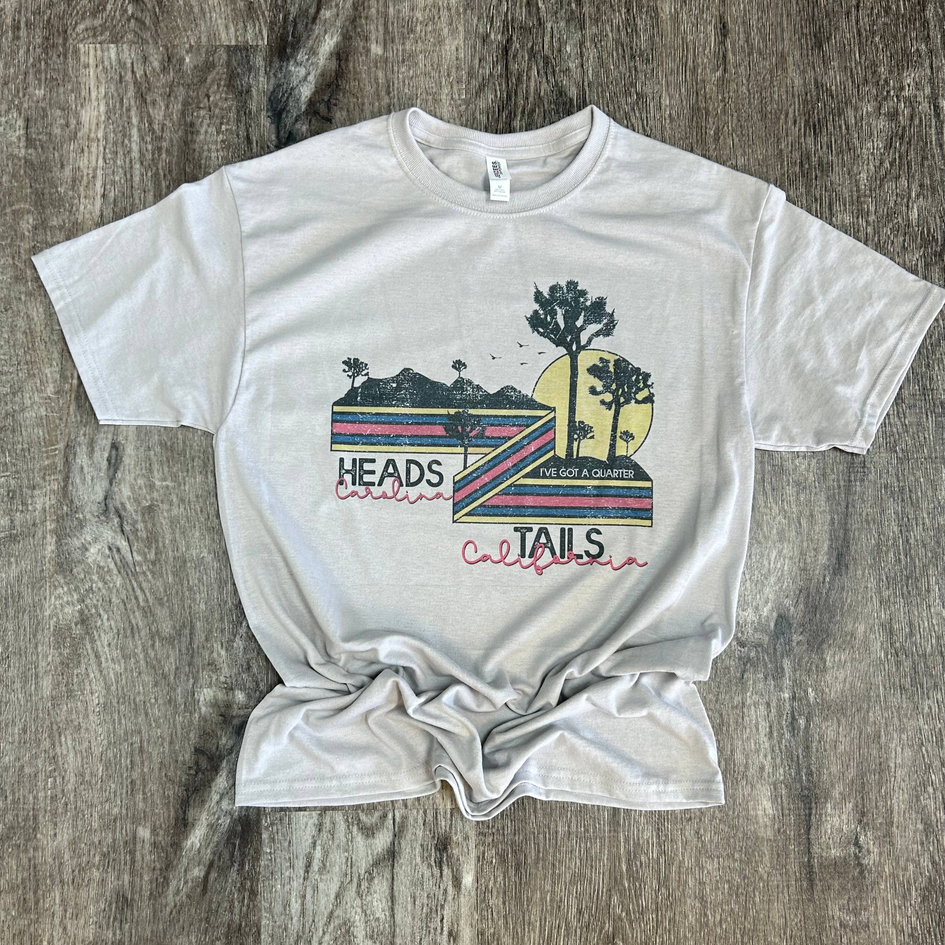 Heads Carolina Tails California On Silver Tee