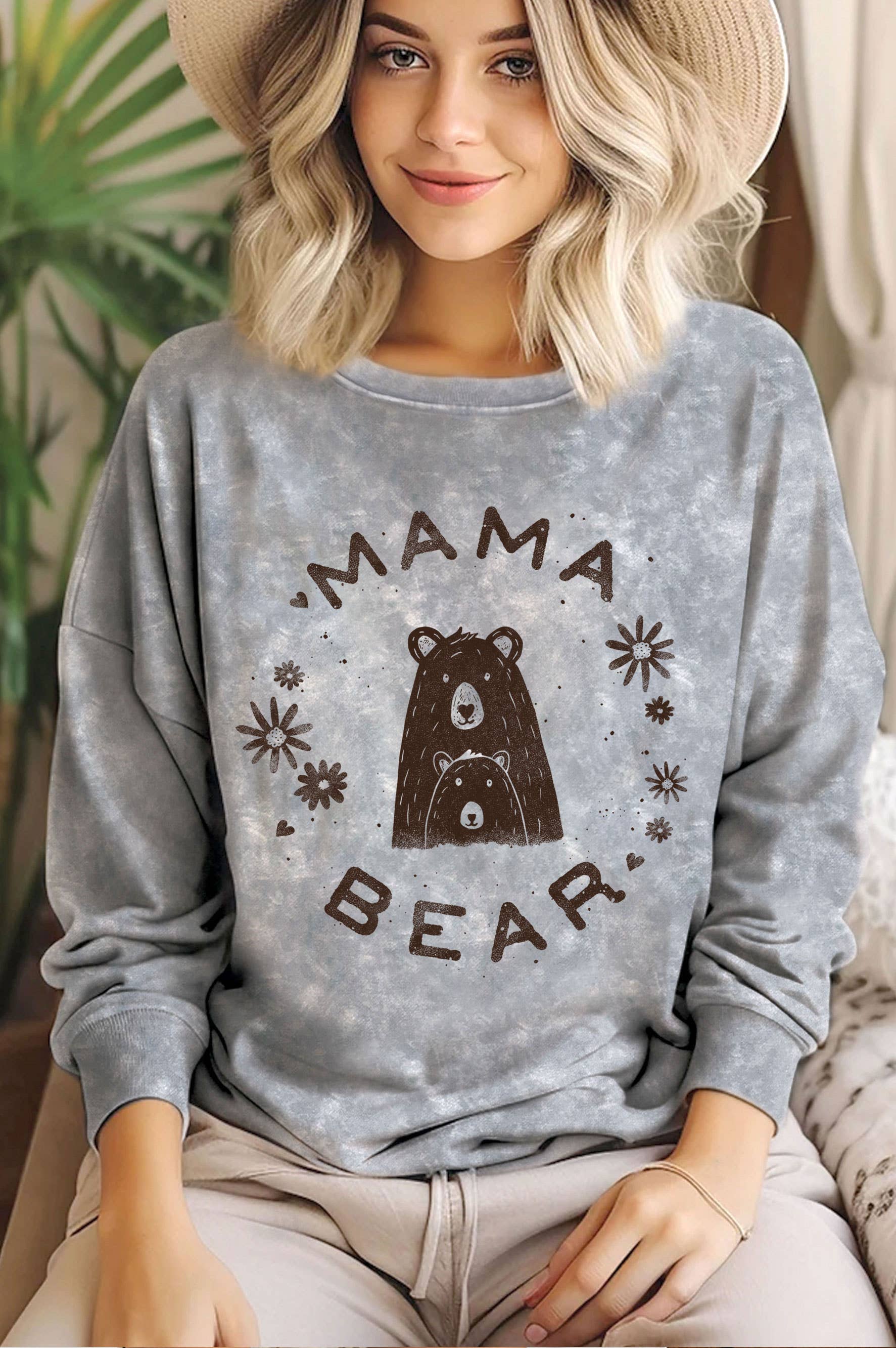 Mama Bear Flower Mineral Graphic Brushed Sweatshirts