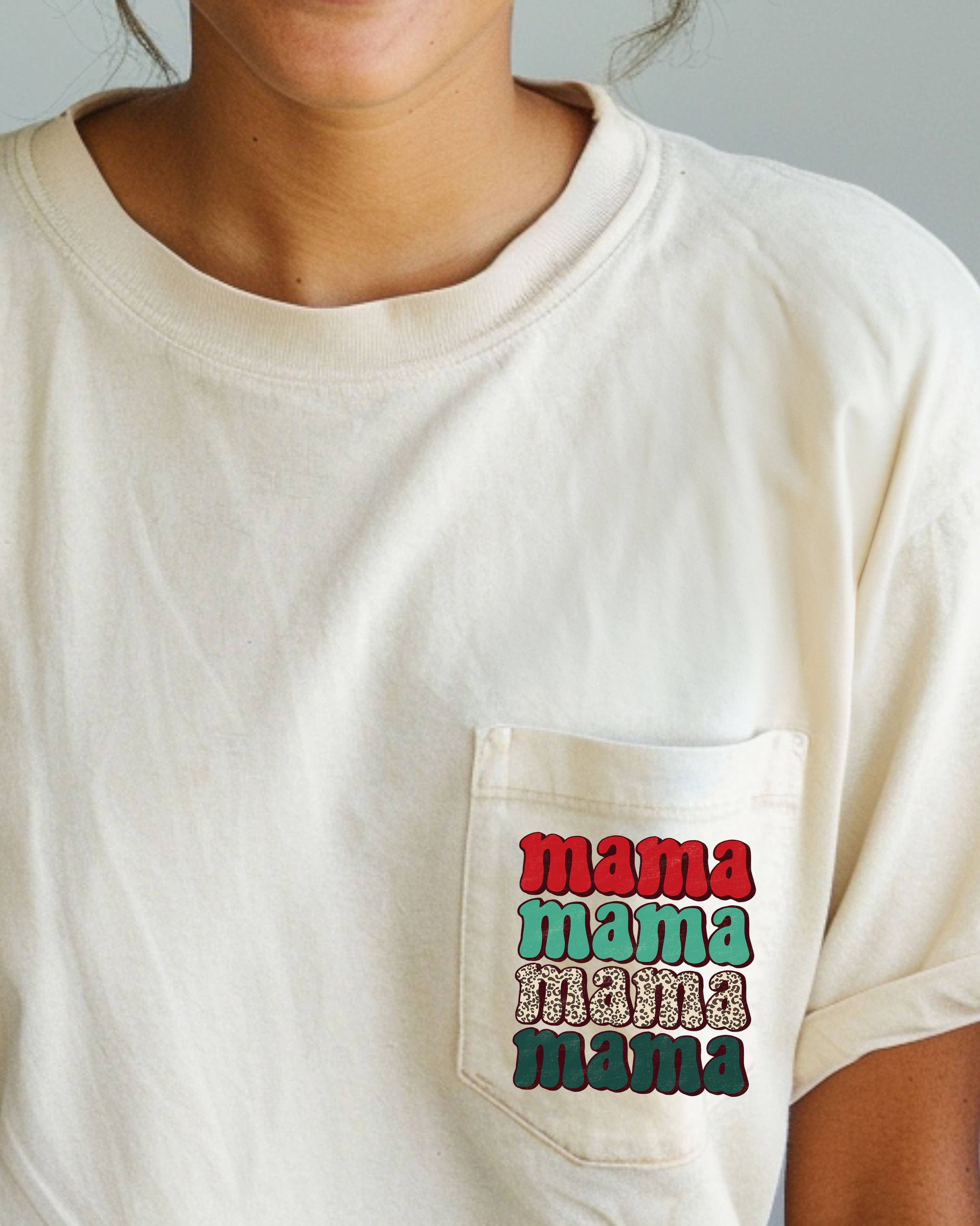 Mama Mama Mama Mama, Christmas Leopard Print Xmas Pocket Tee