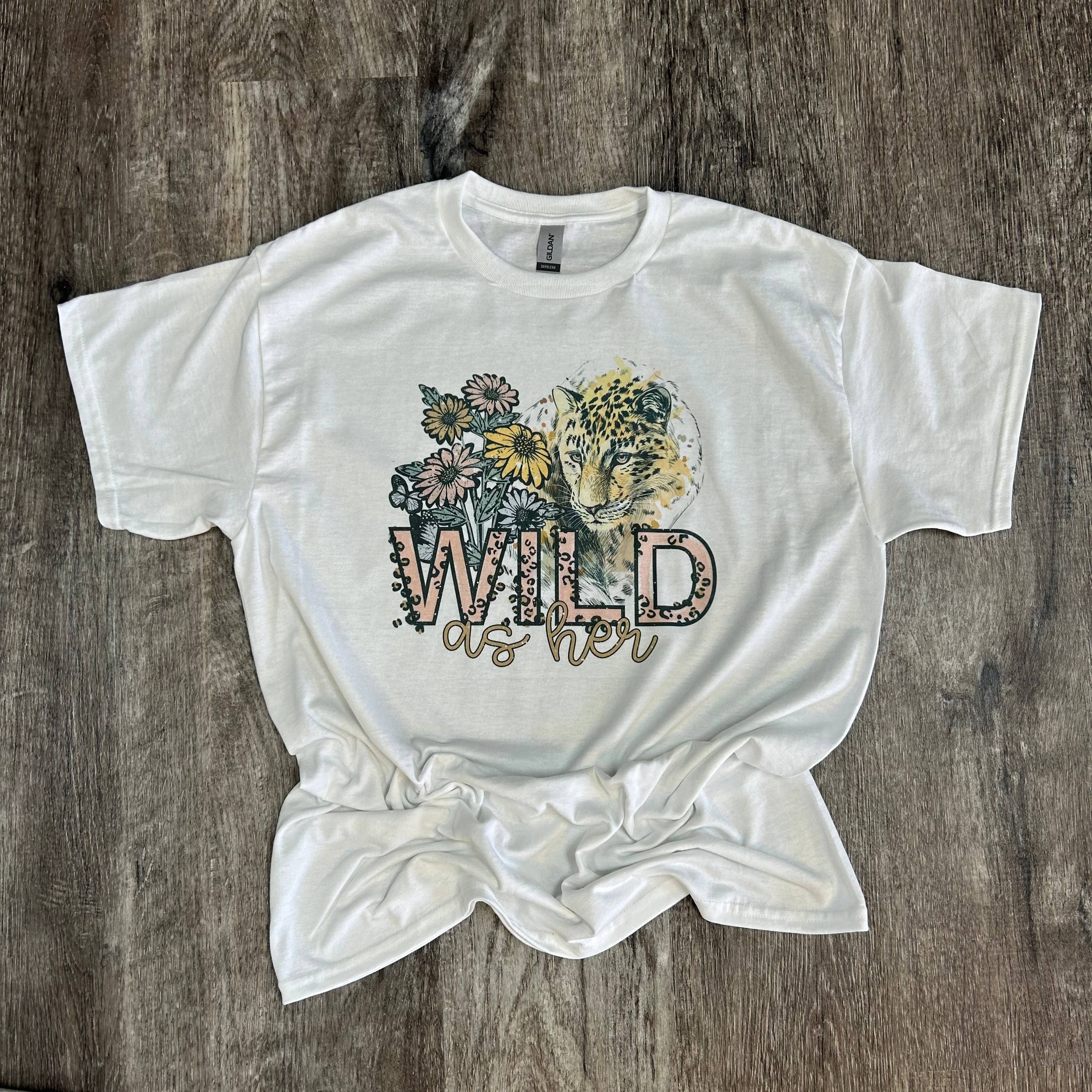 Wild As Her Floral Tiger On White Tee