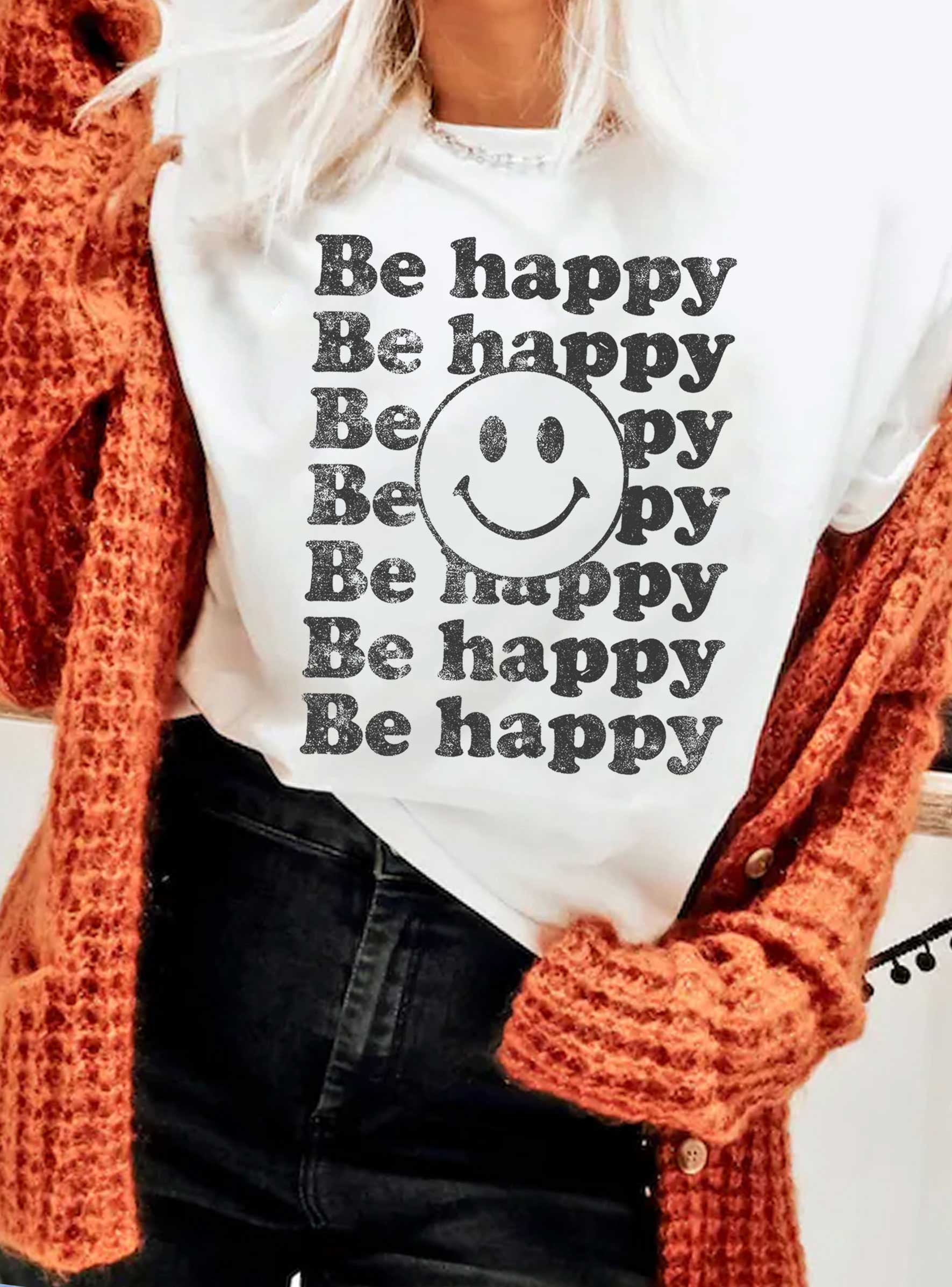 Be Happy Smiley Face Graphic Tshirts