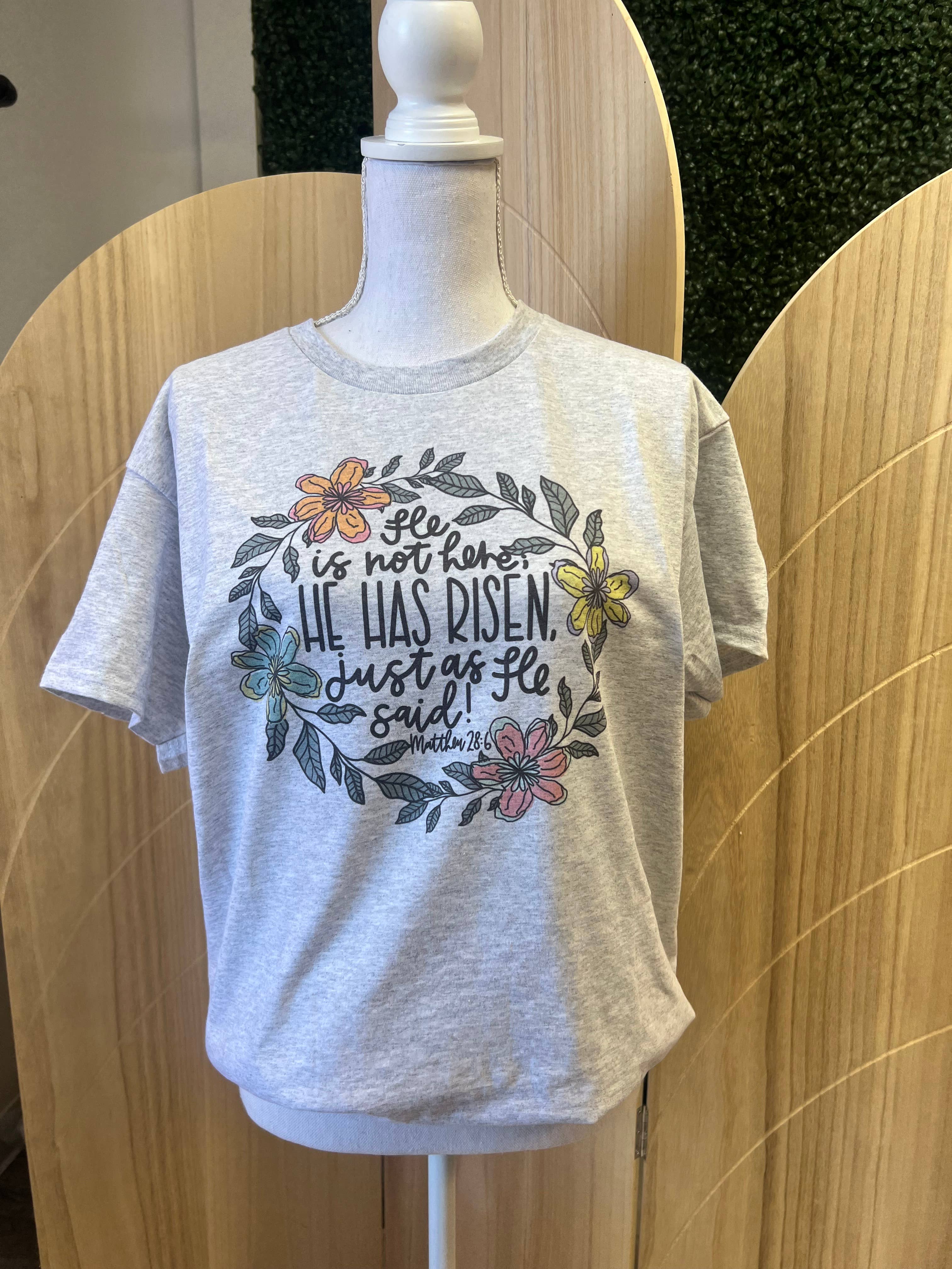 He Is Risen Floral Wreath On Ash Gray Tee