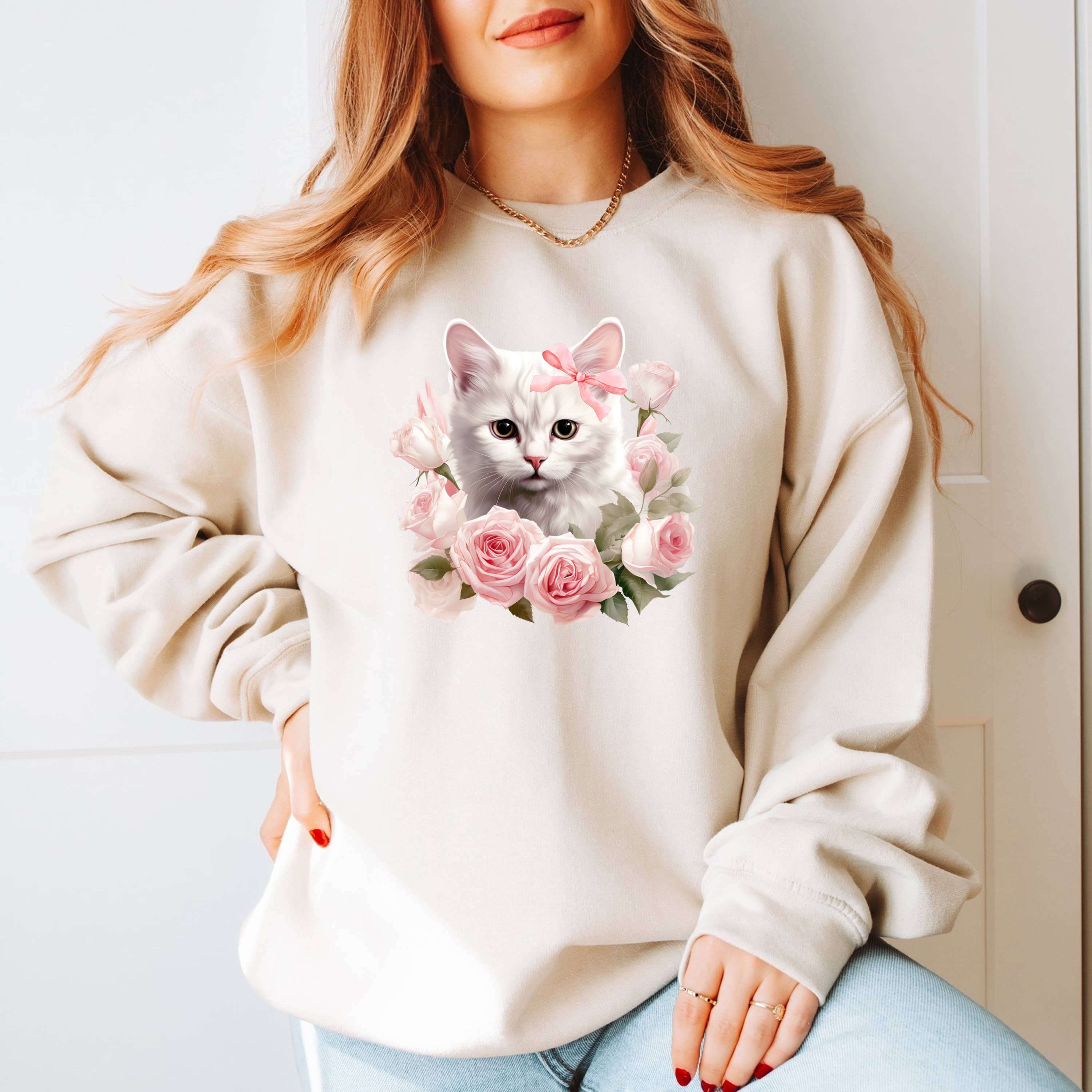 Kitten Sweatshirt, Girly Sweatshirt, Bows, Graphic Tshirt