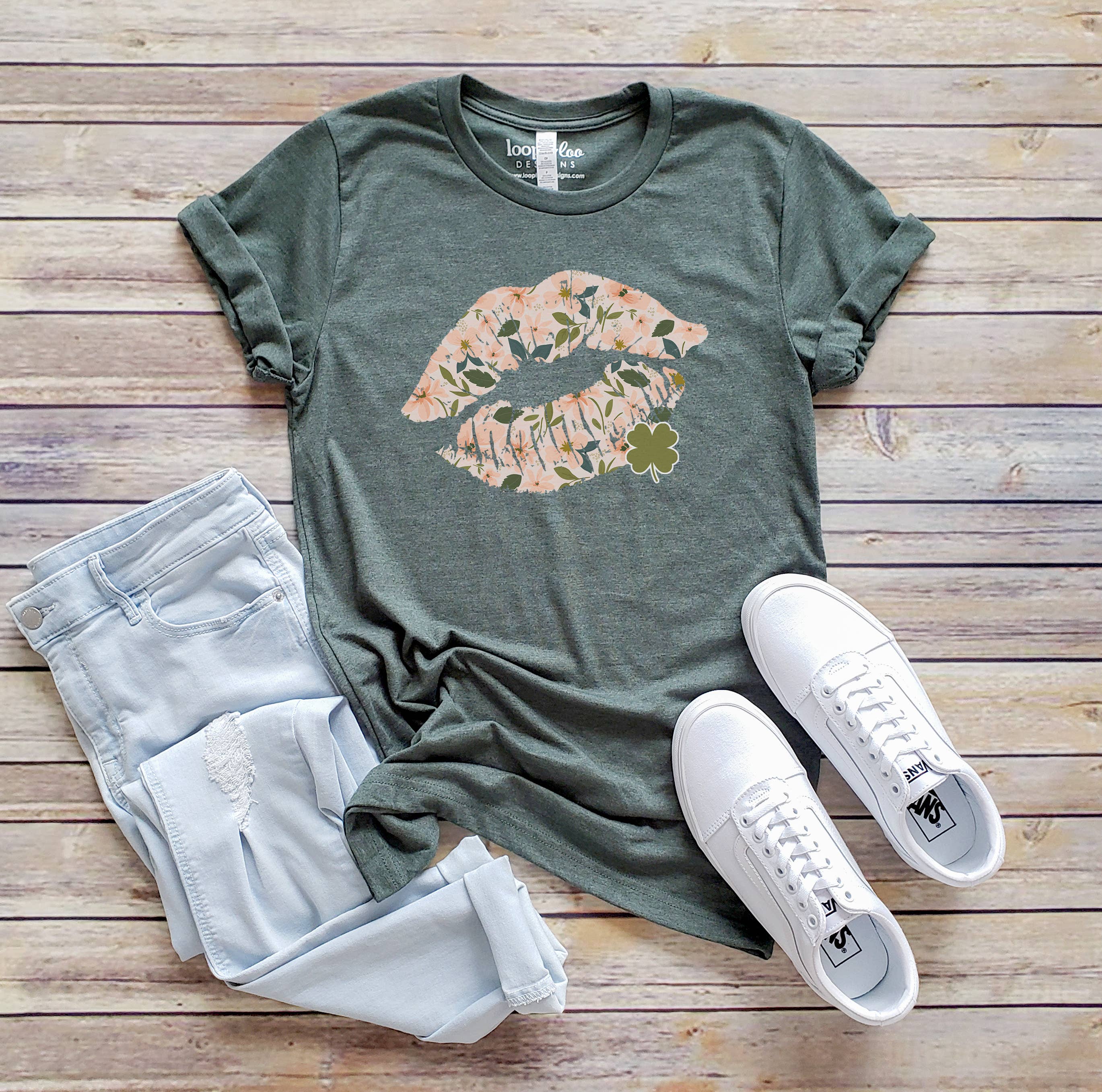 Floral Lips Clover Tee | St. Patrick's Day | Sizes XS-2XL