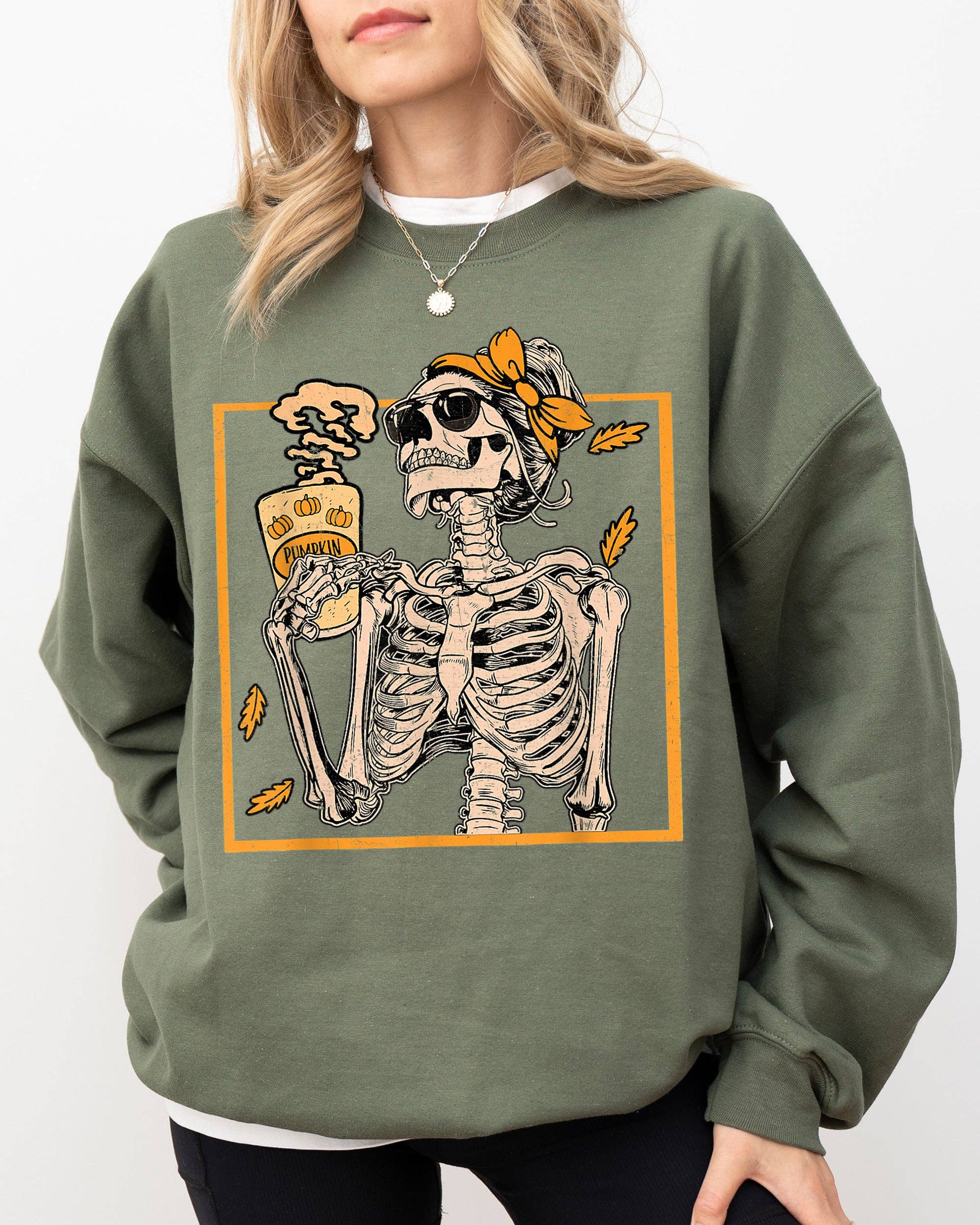Coffee Lover Skeleton Lady, Mom Halloween Vintage Sweatshirt