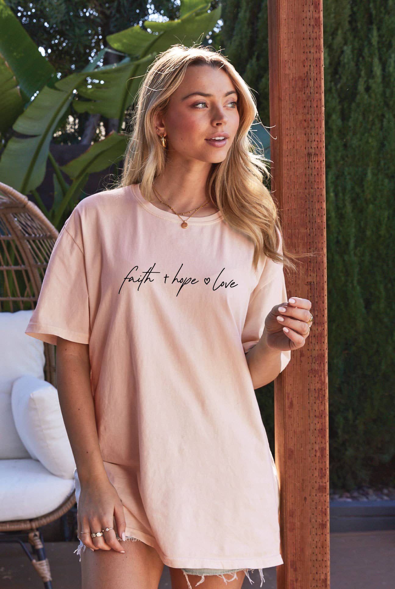 Faith Hope Love Oversized Mineral Washed Graphic Top
