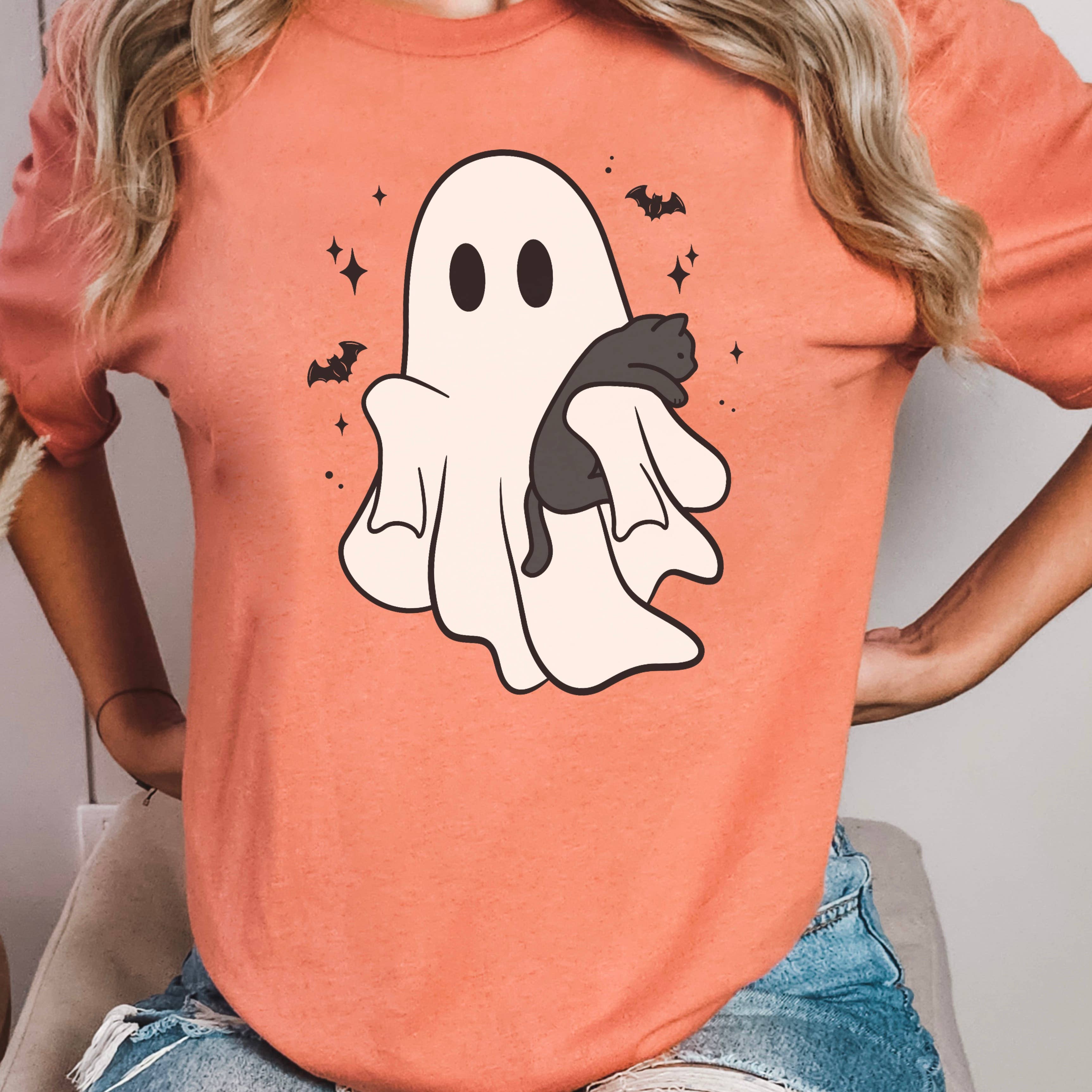 Halloween 2025 Ghost & Cat  Graphic Tee  | Bella Canvas