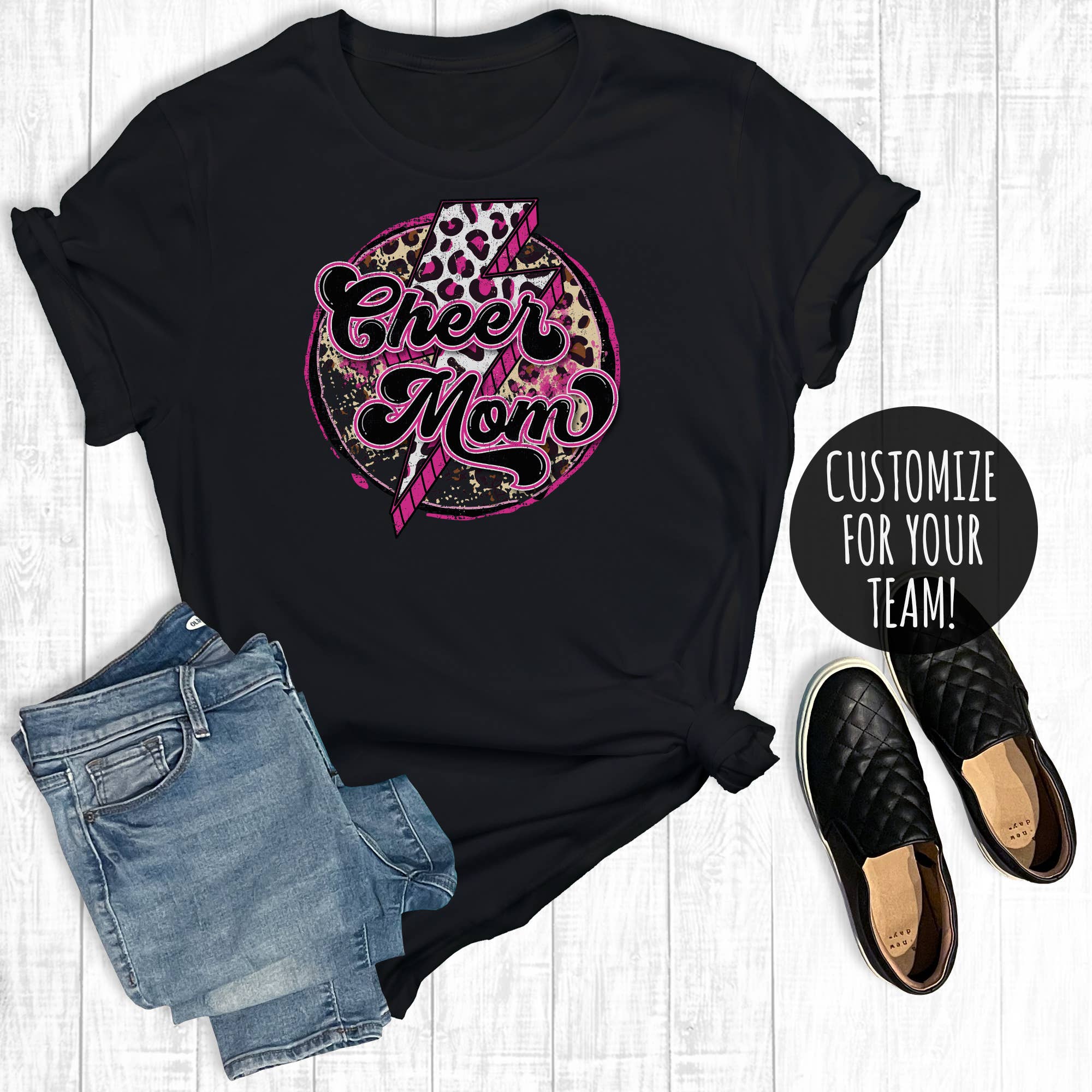 Leopard Lightning Bolt Cheer Mom