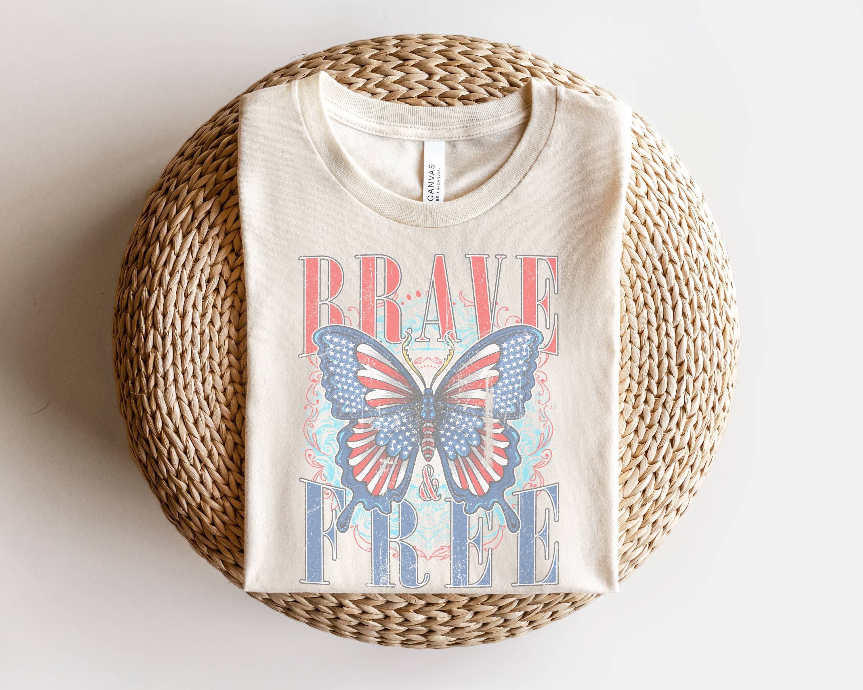 Brave and Free Butterfly Patriotic 4th of July Tee