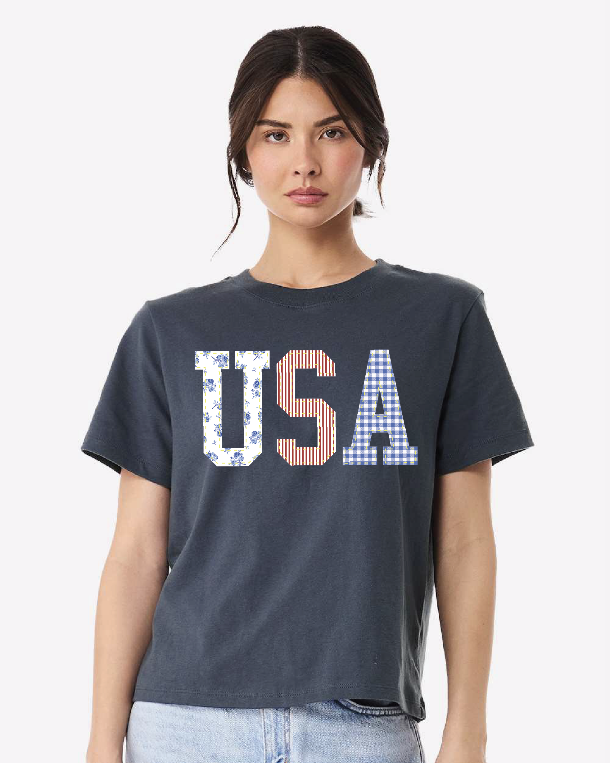 USA America Patriotic Quilted Puff Ink Navy Ellie Tee