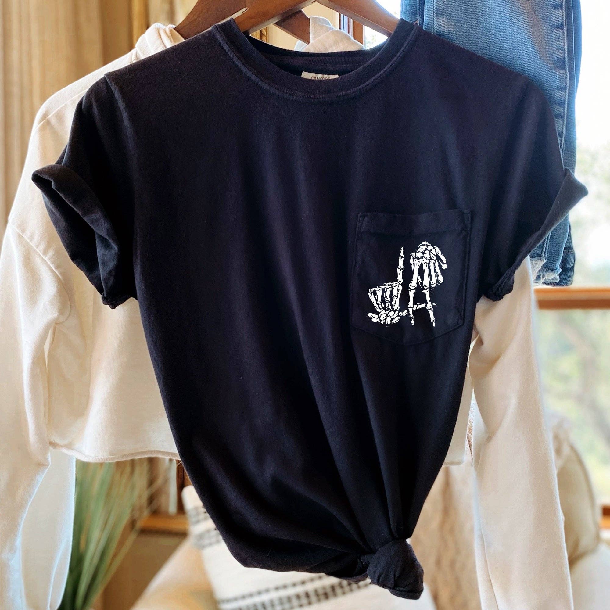 La Skeleton Halloween Pocket T-Shirt White Print