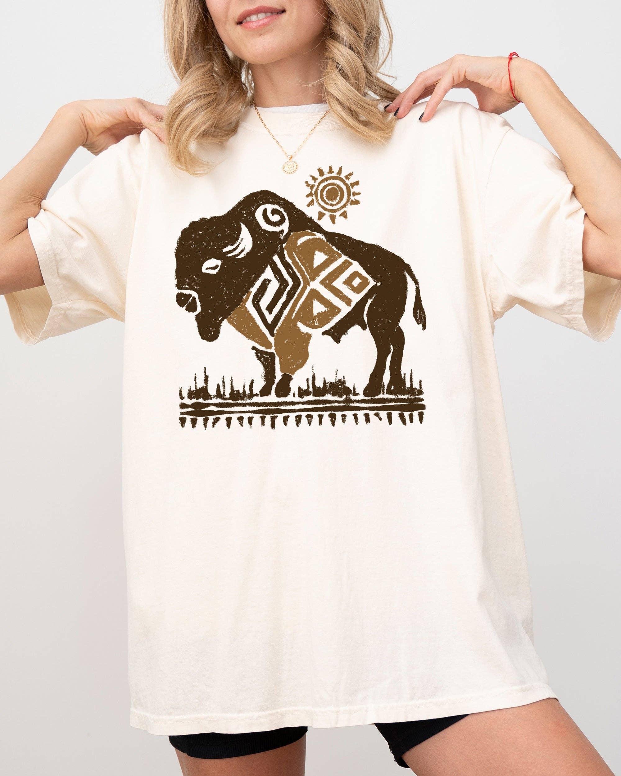 Bison, Western, Buffalo Sun Cowboy Nature Tribal Print Shirt