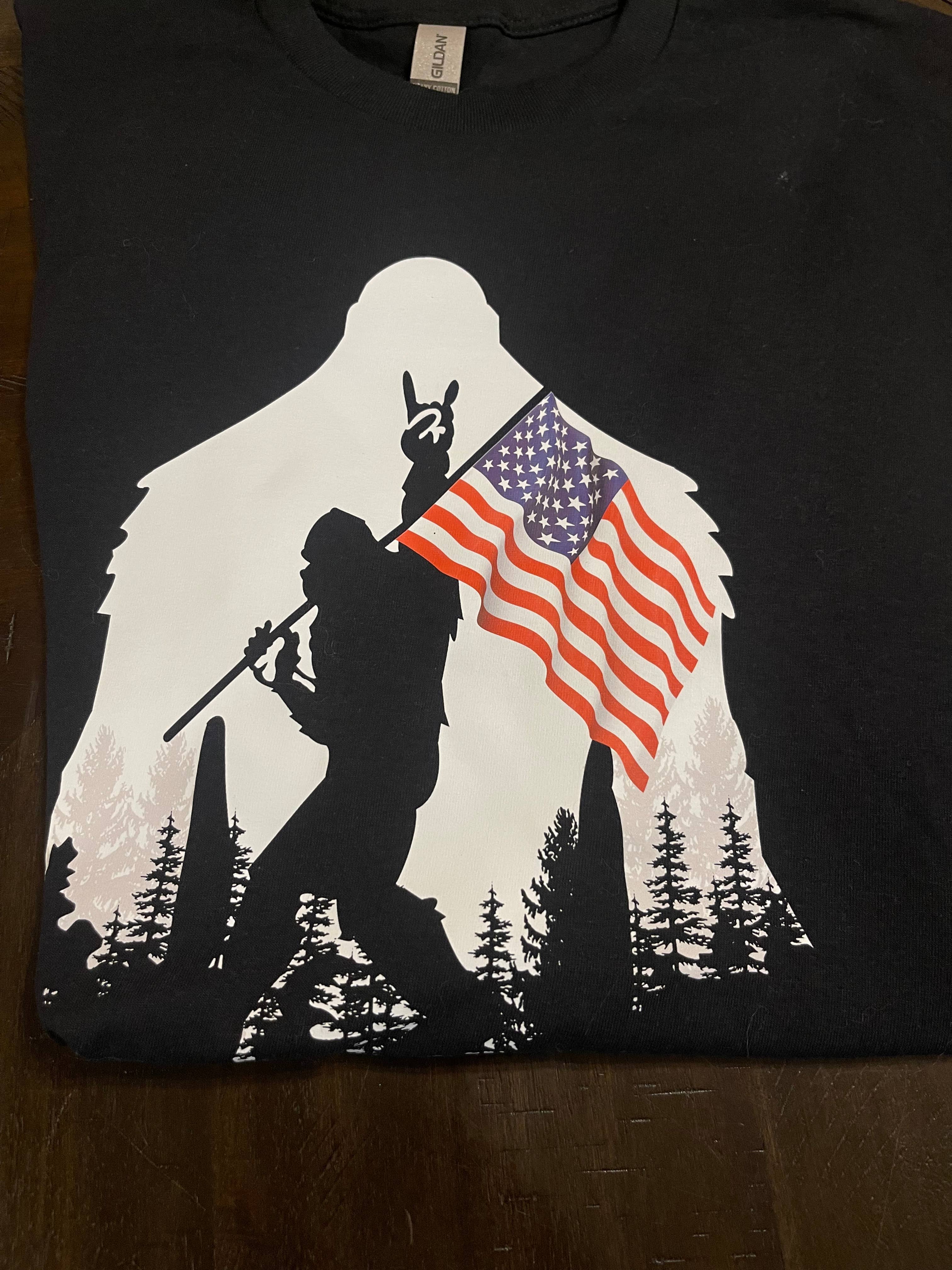 Patriotic July 4th Bigfoot T-Shirt (Black)