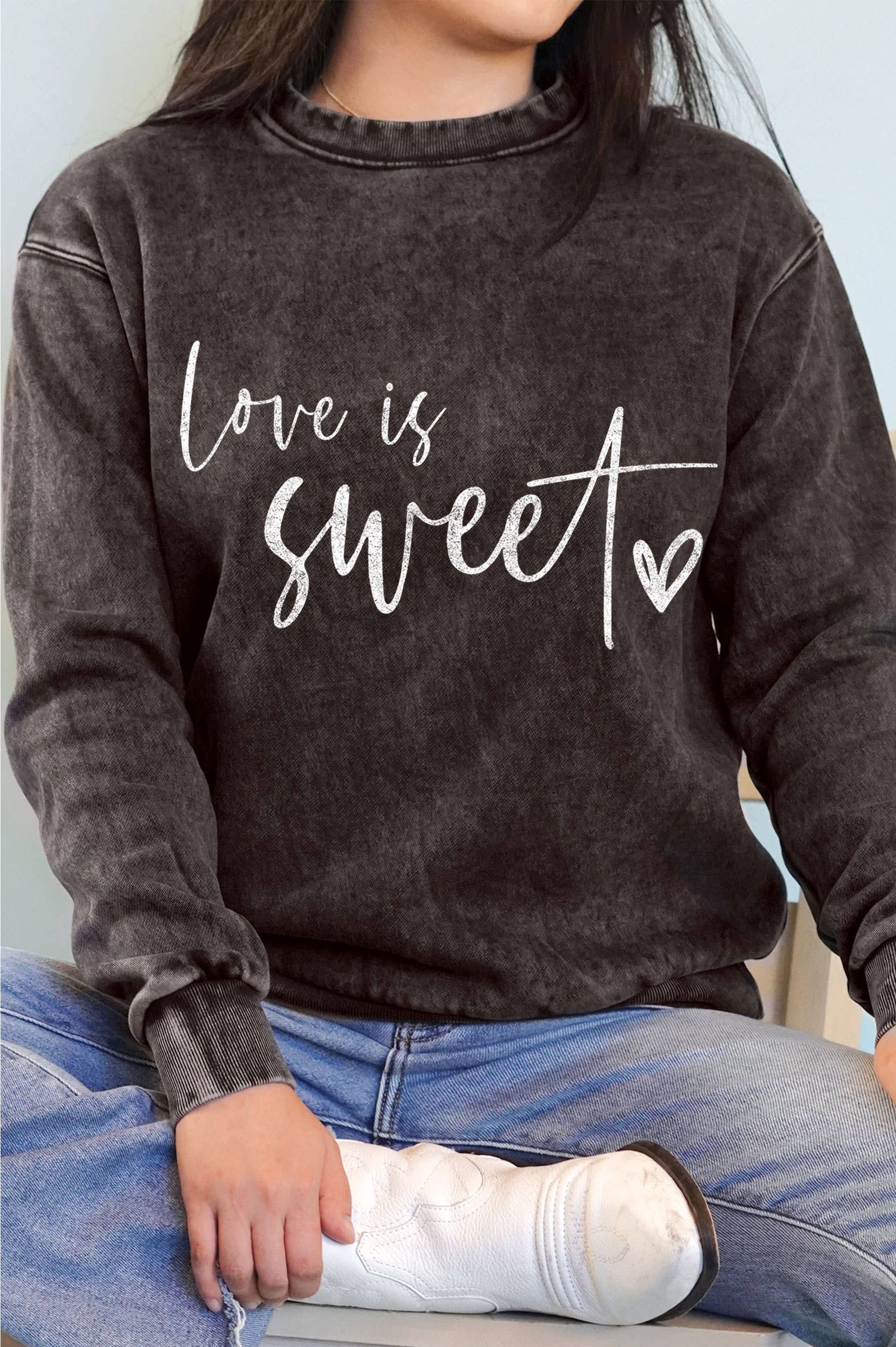 Love Is Sweet Valentine's Graphic Mineral Brushed Sweatshirt