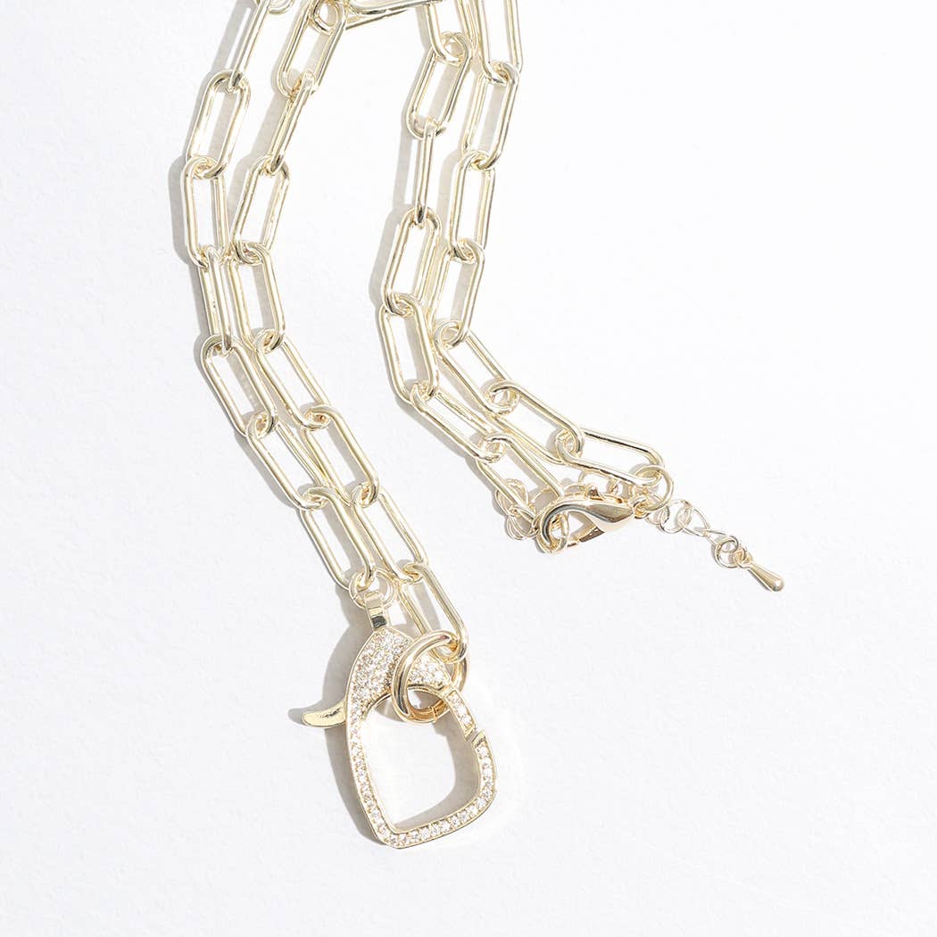 Lobster Closure Pendant Cz Pave Linked Necklace