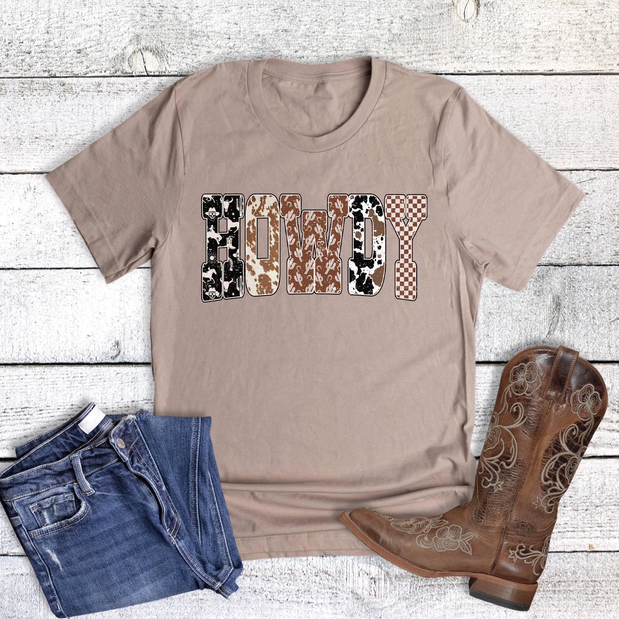 Western Multi Pattern Howdy Graphic Tee