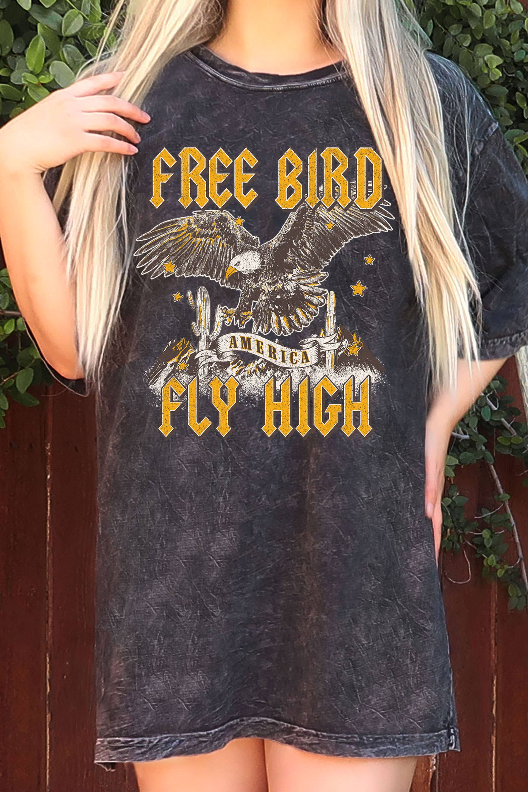 Free Bird Fly High Oversize Mineral Graphic Tshirt