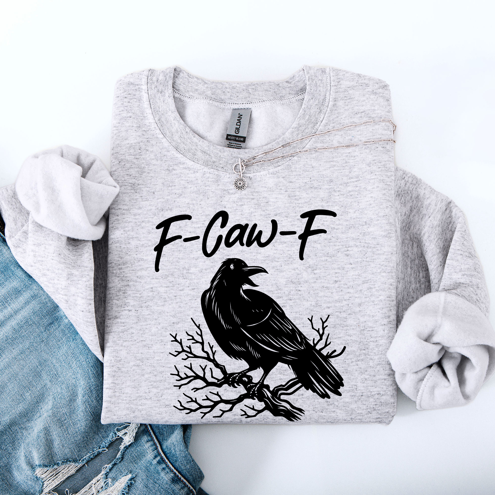 F Caw F, Raven, Crow, Funny, Trending, Halloween, Sweatshirt