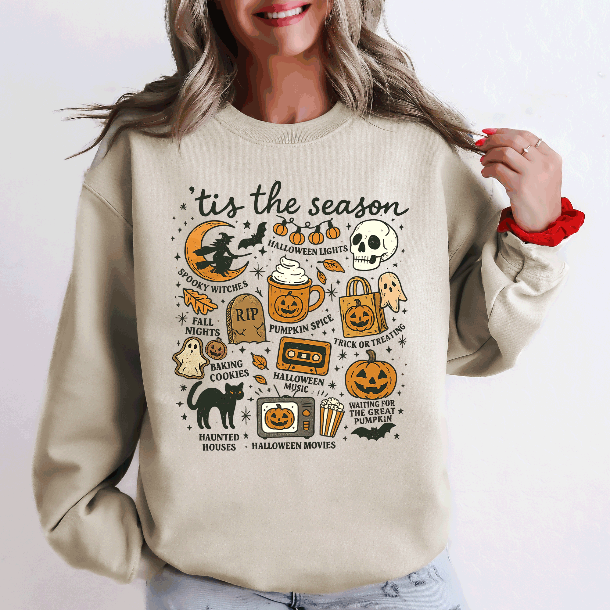 Tis the Season, Halloween, Skeleton, Black Cat Sweatshirt