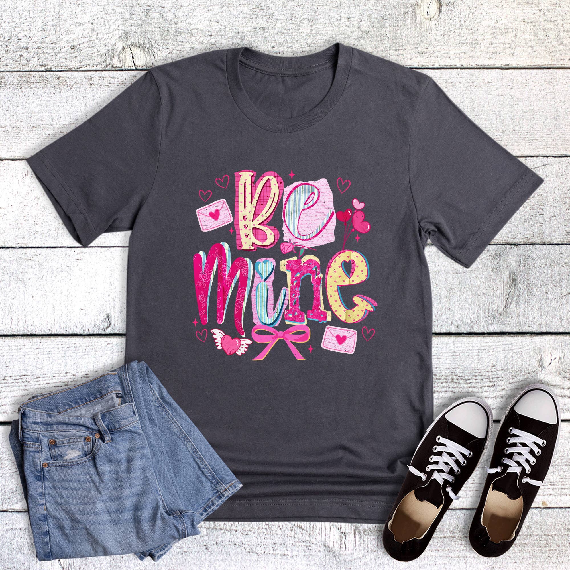Valentine Be Mine Magazine Letters Graphic Tee
