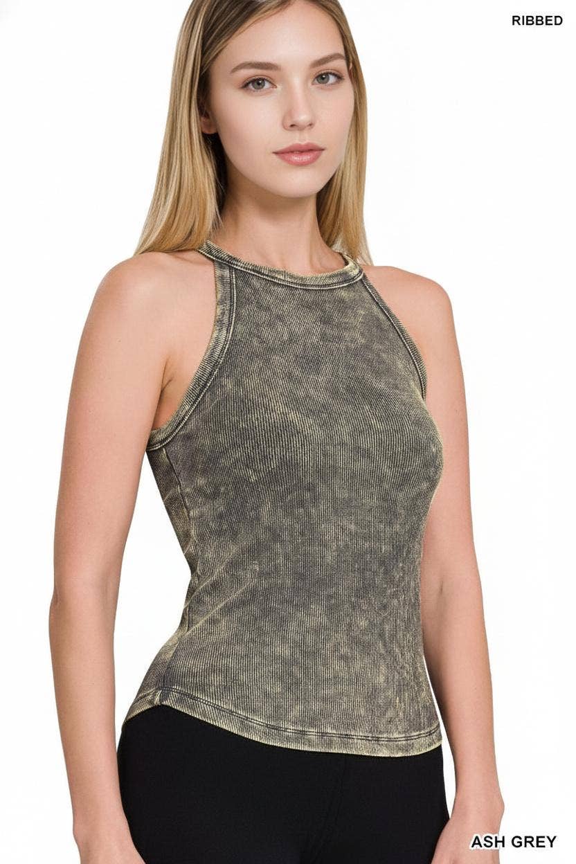 0108 Washed Halter Neck Rib Cami SI-24675
