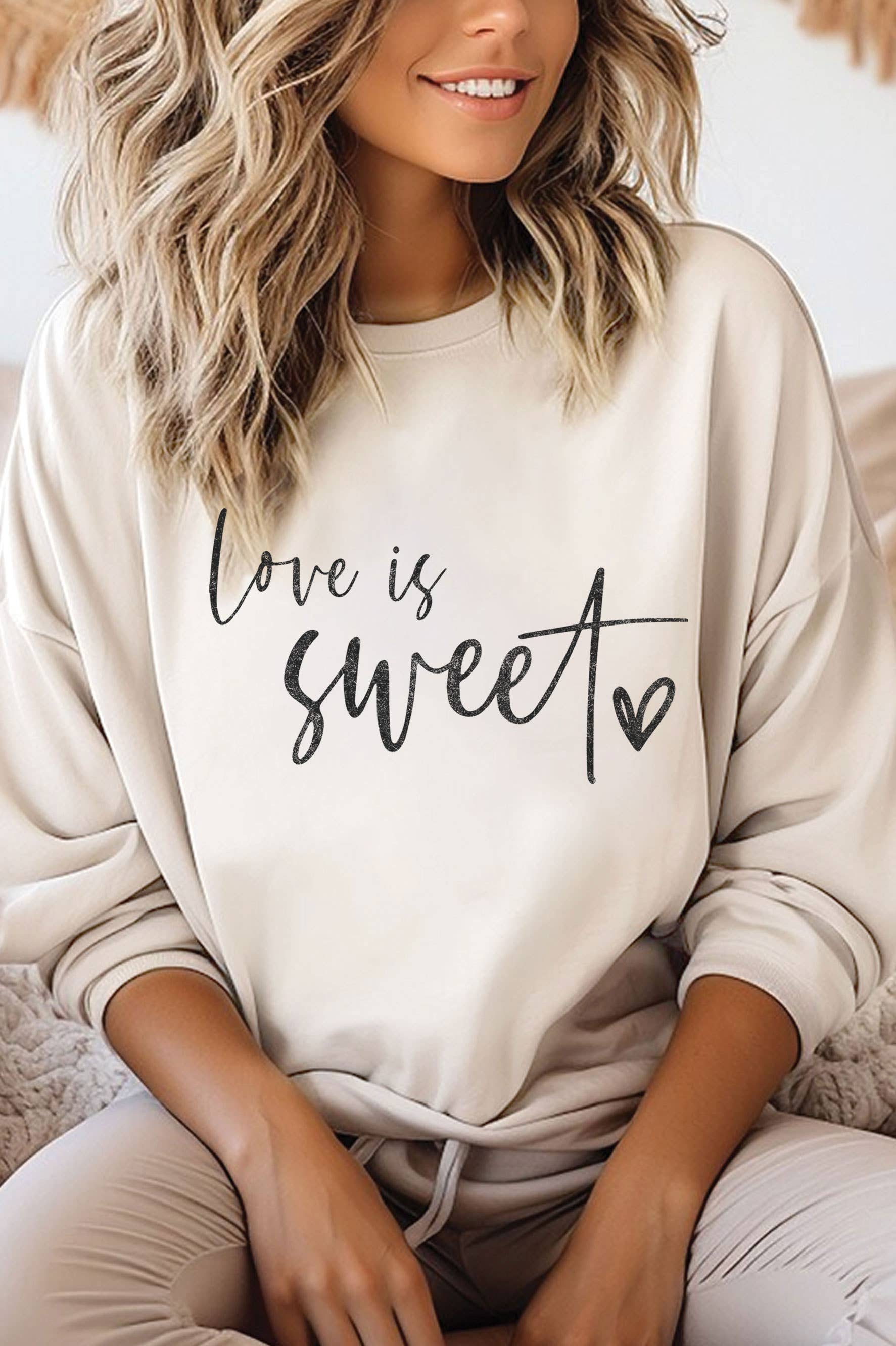 Love Is Sweet Valentine's Graphic Brushed Sweatshirts