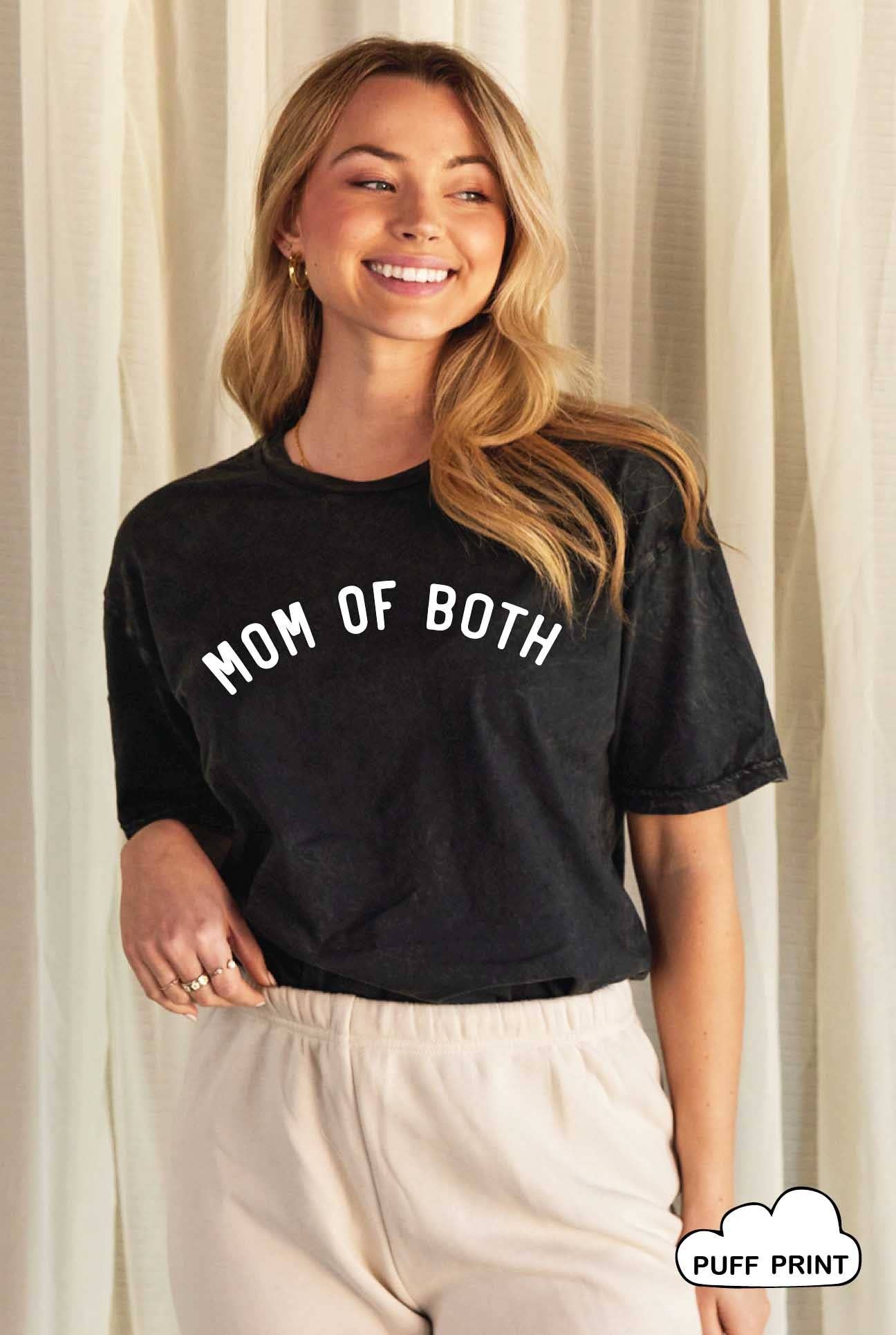 Mom of Both Puff Print Mineral Washed Graphic Top