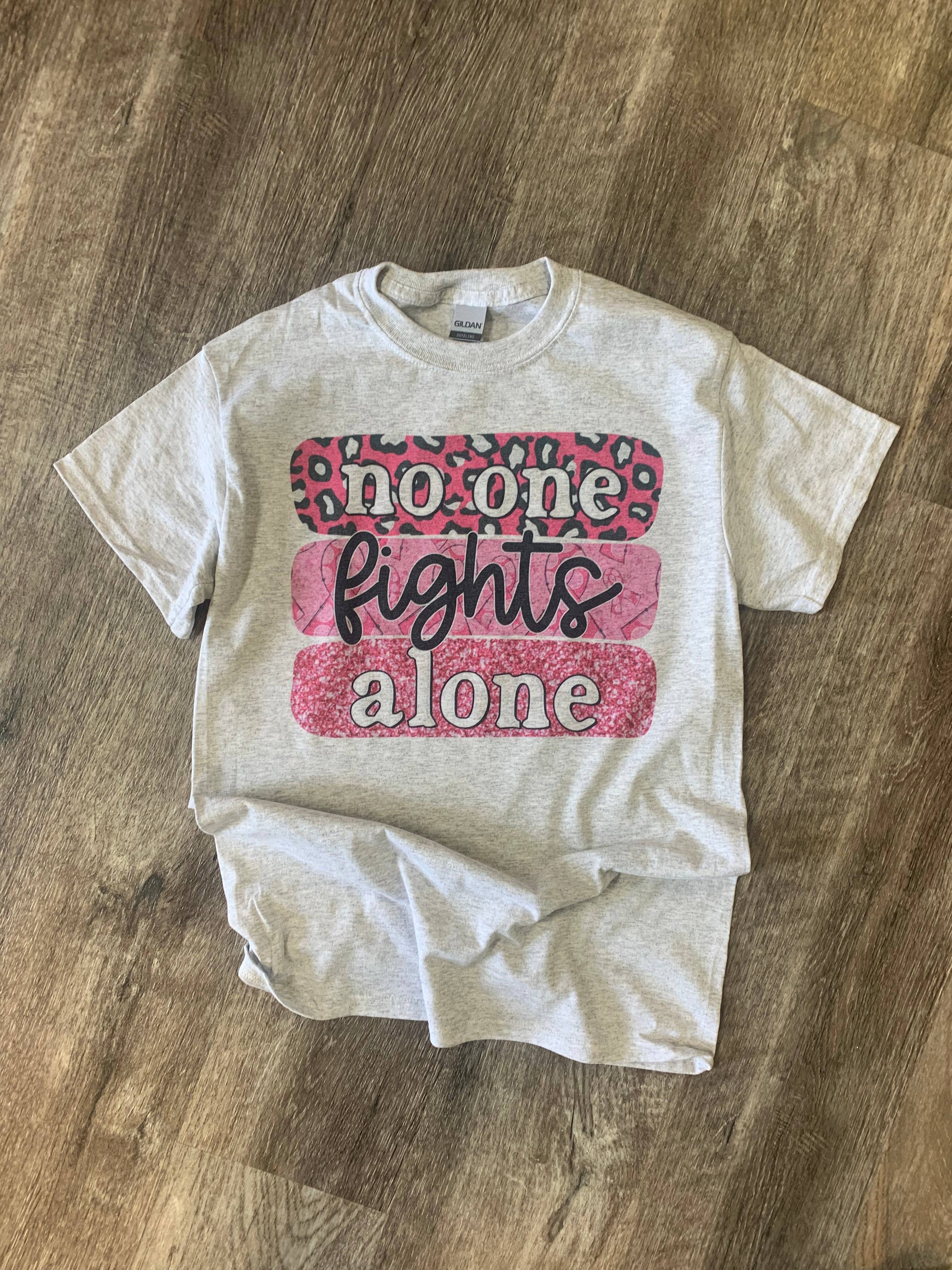 No One Fights Alone Breast Cancer Awareness On Ash Gray Tee