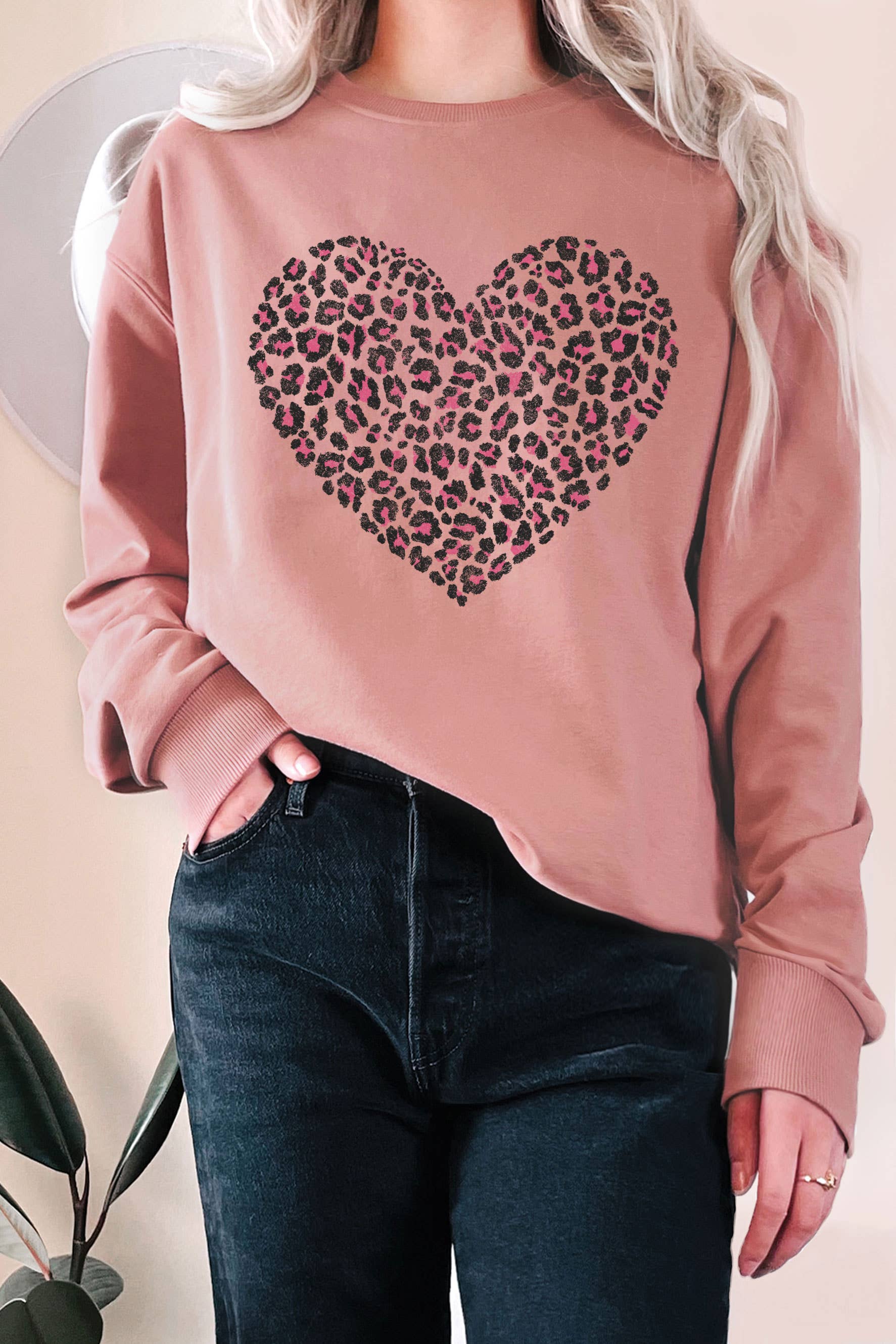 Heart Leopard Valentine Graphic Terry Sweatshirts