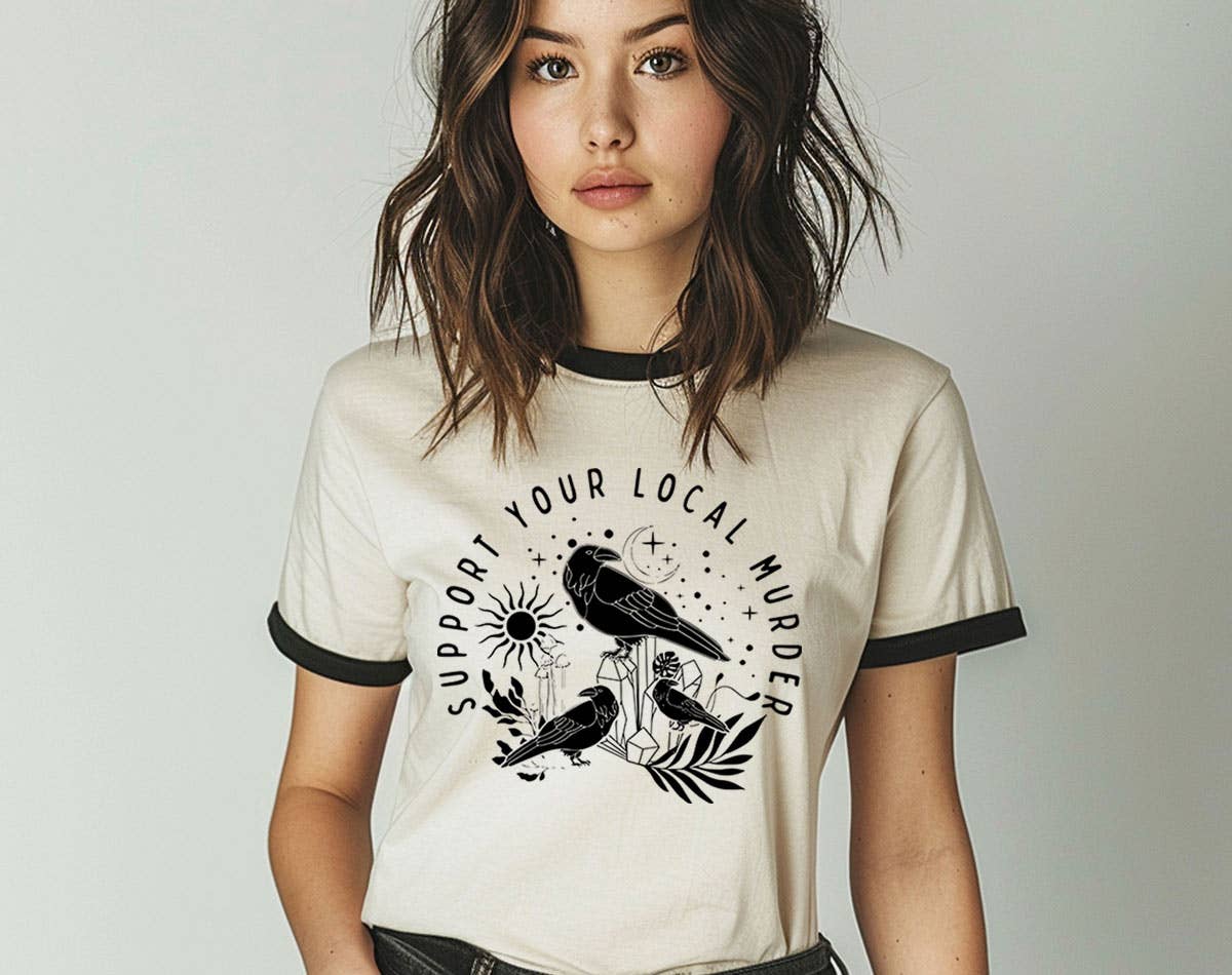 Support Your Local Murder - Cute Crow Bird Pun Ringer Shirt