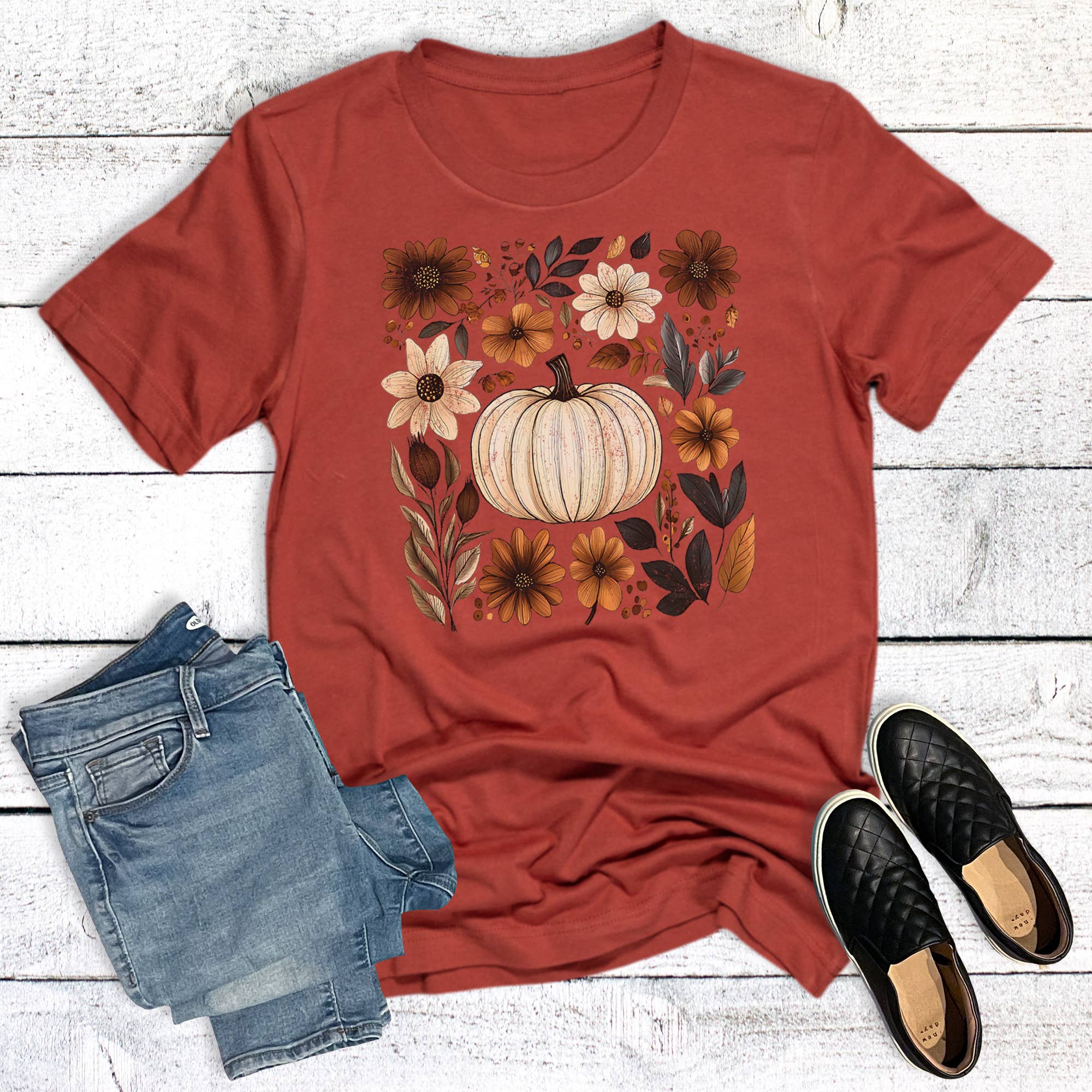Boho Floral Fall Pumpkin Graphic Tee