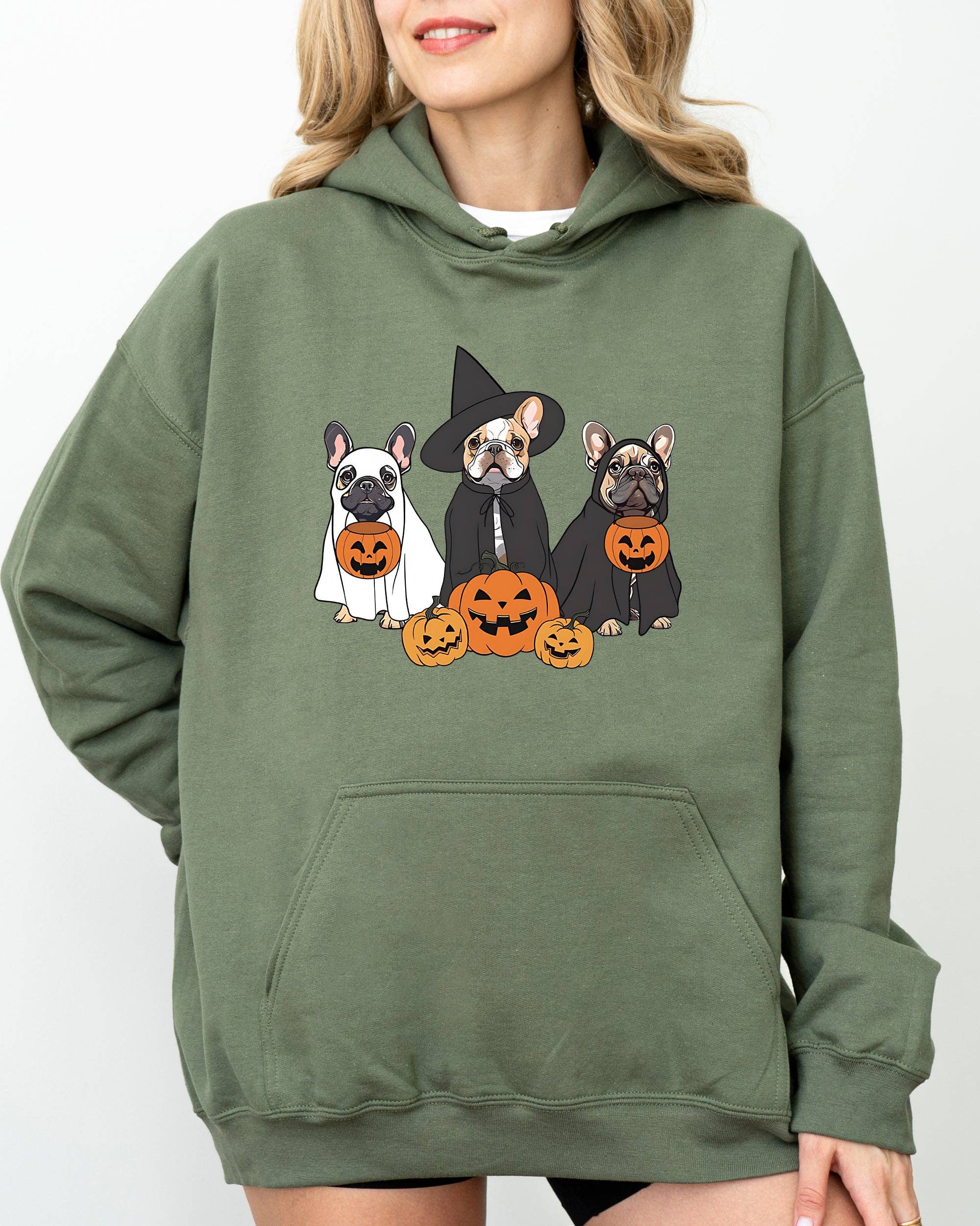 Ghost Dogs, Skeleton, Funny, Pumpkin Spooky Halloween Hoodie