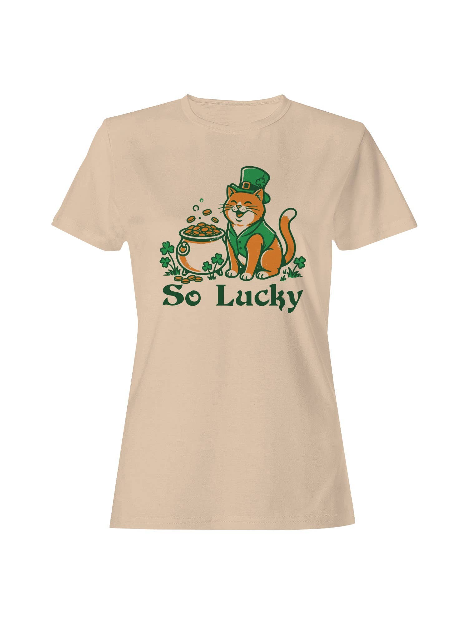 St. Patrick's Day Lucky Cat with Shamrocks Pot Women's Tee