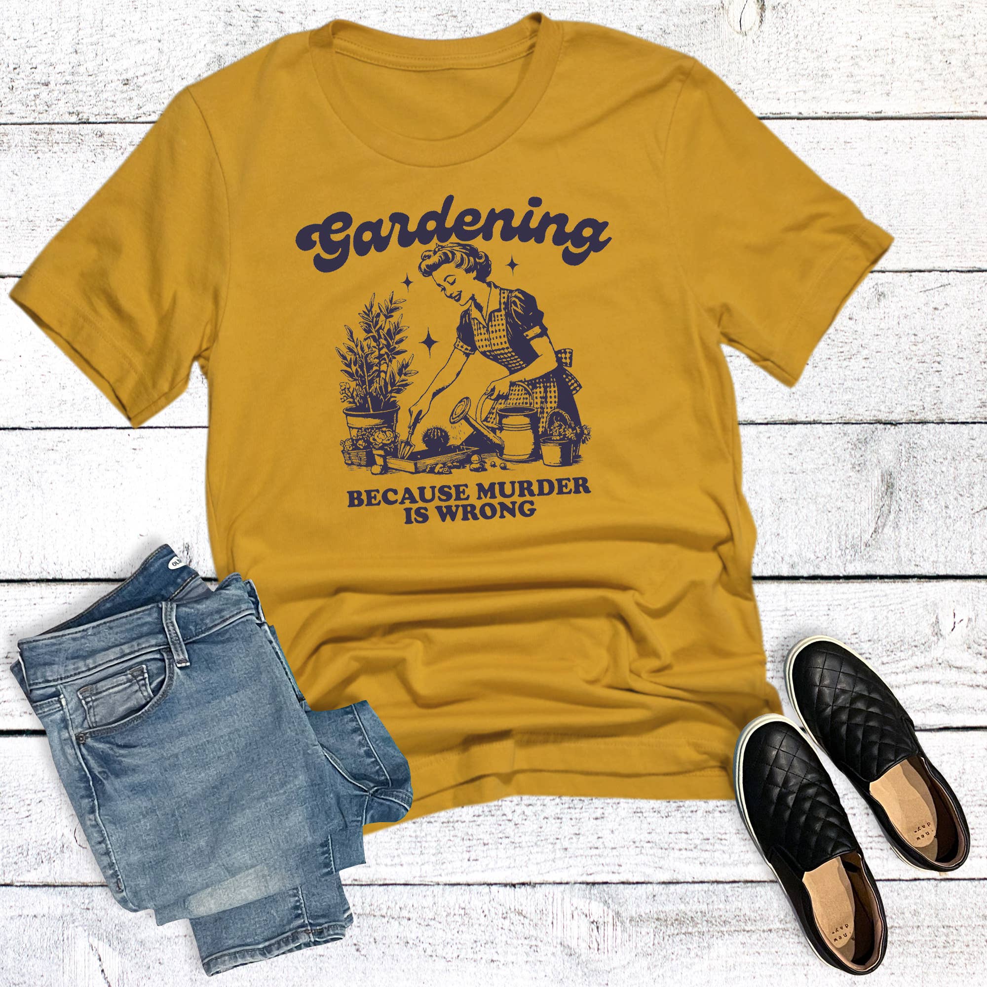 Funny Gardening Because Murder Is Wrong Graphic Tee