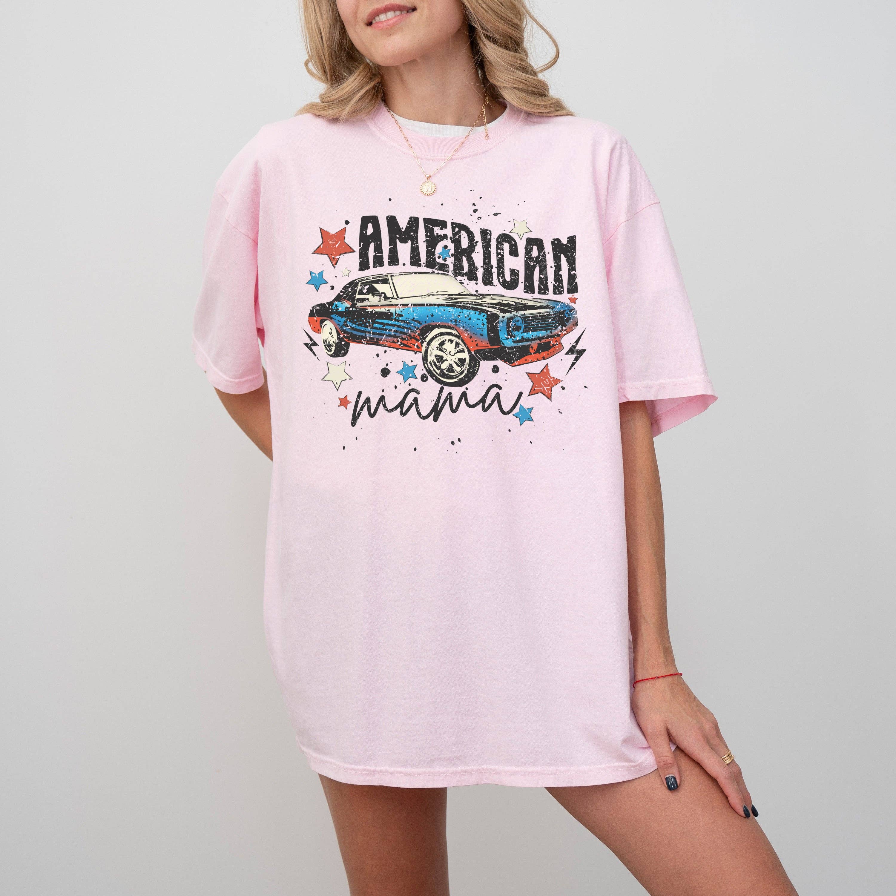 American Mama Retro Muscle Car Music Patriotic Tshirt