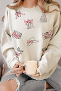 Fashion Ribbon All Over Graphic Brushed Sweatshirts