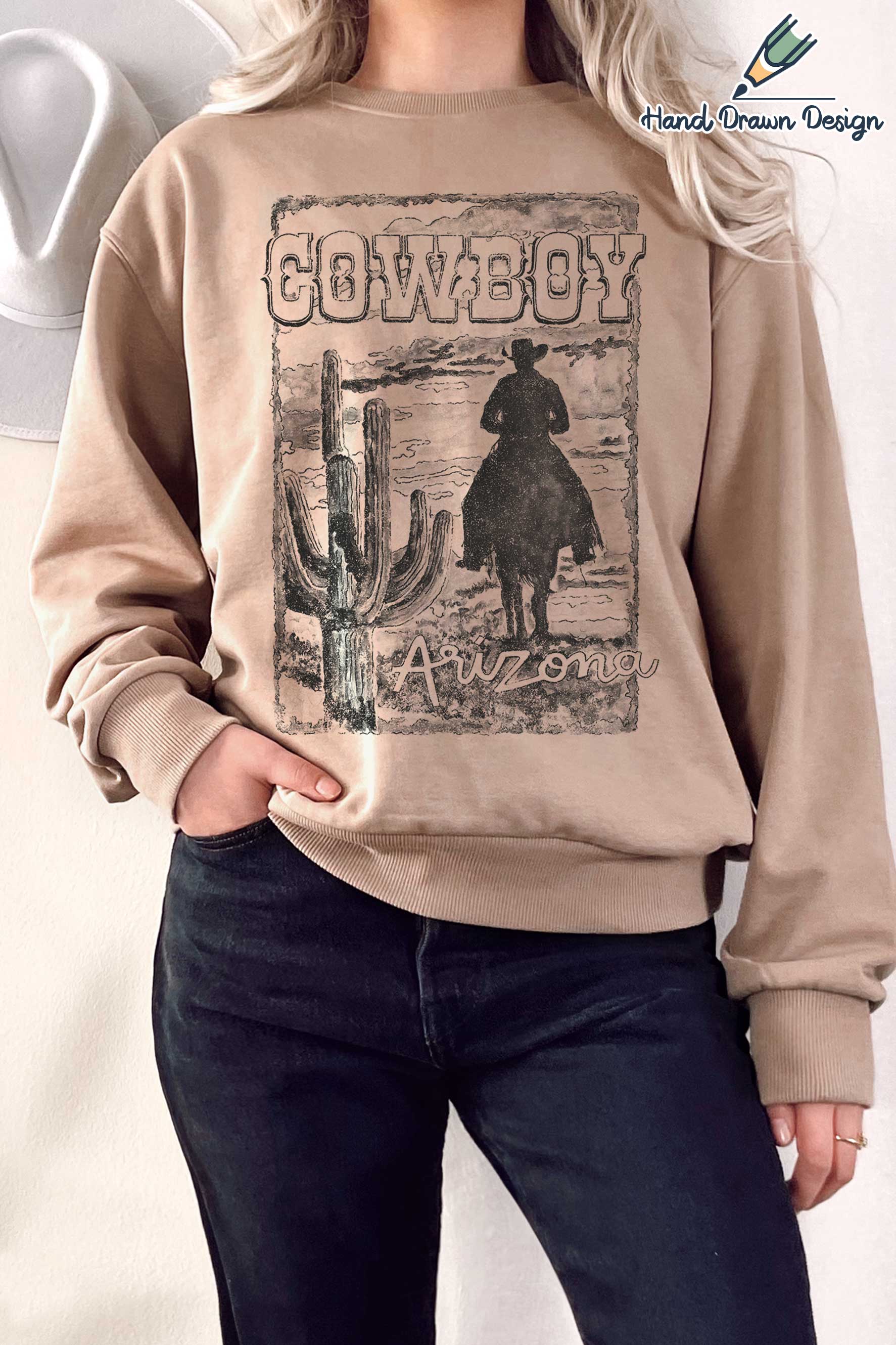Arizona Cowboy Hand Drawn Graphic Terry Sweatshirts