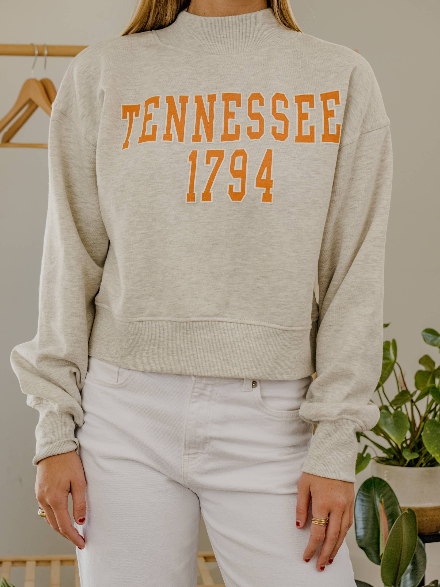 Tennessee College Block Puff Ink Gray Mock Neck Sweatshirt